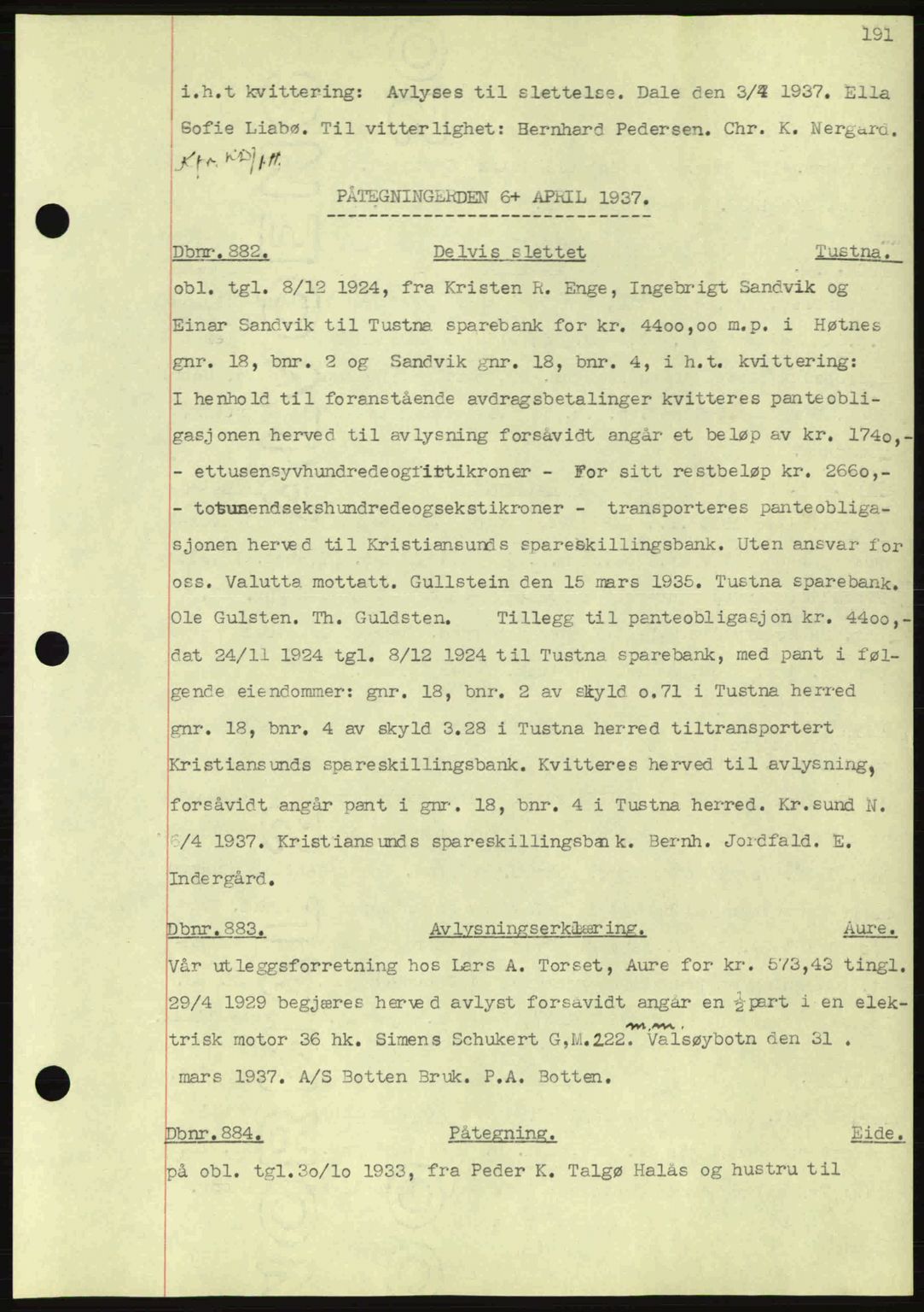 Nordmøre sorenskriveri, SAT/A-4132/1/2/2Ca: Pantebok nr. C80, 1936-1939, Dagboknr: 882/1937