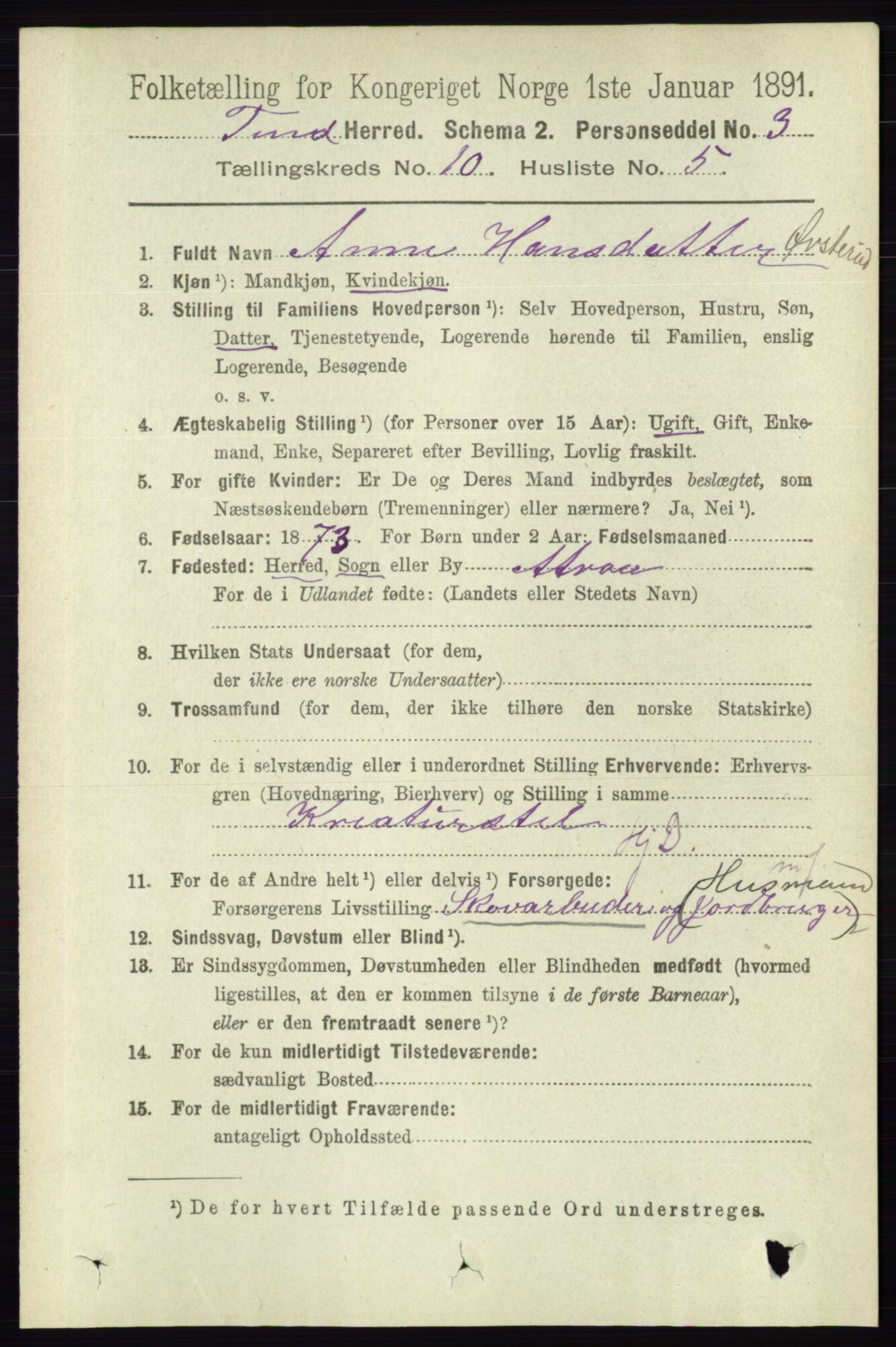 RA, Folketelling 1891 for 0826 Tinn herred, 1891, s. 1998