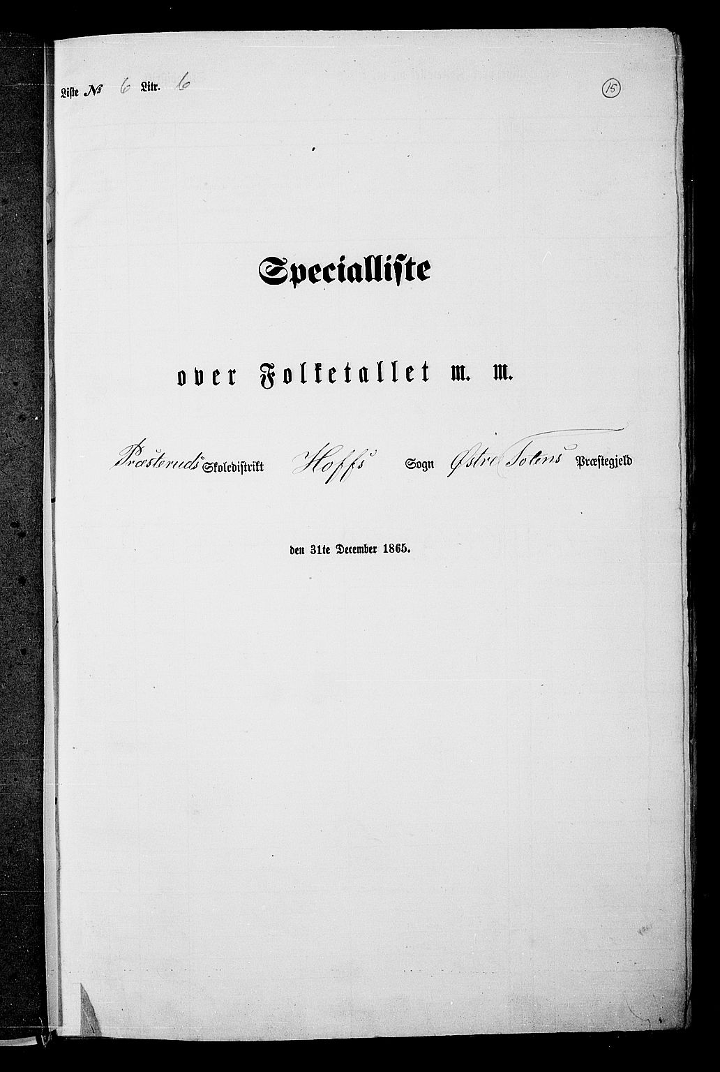 RA, Folketelling 1865 for 0528P Østre Toten prestegjeld, 1865, s. 149