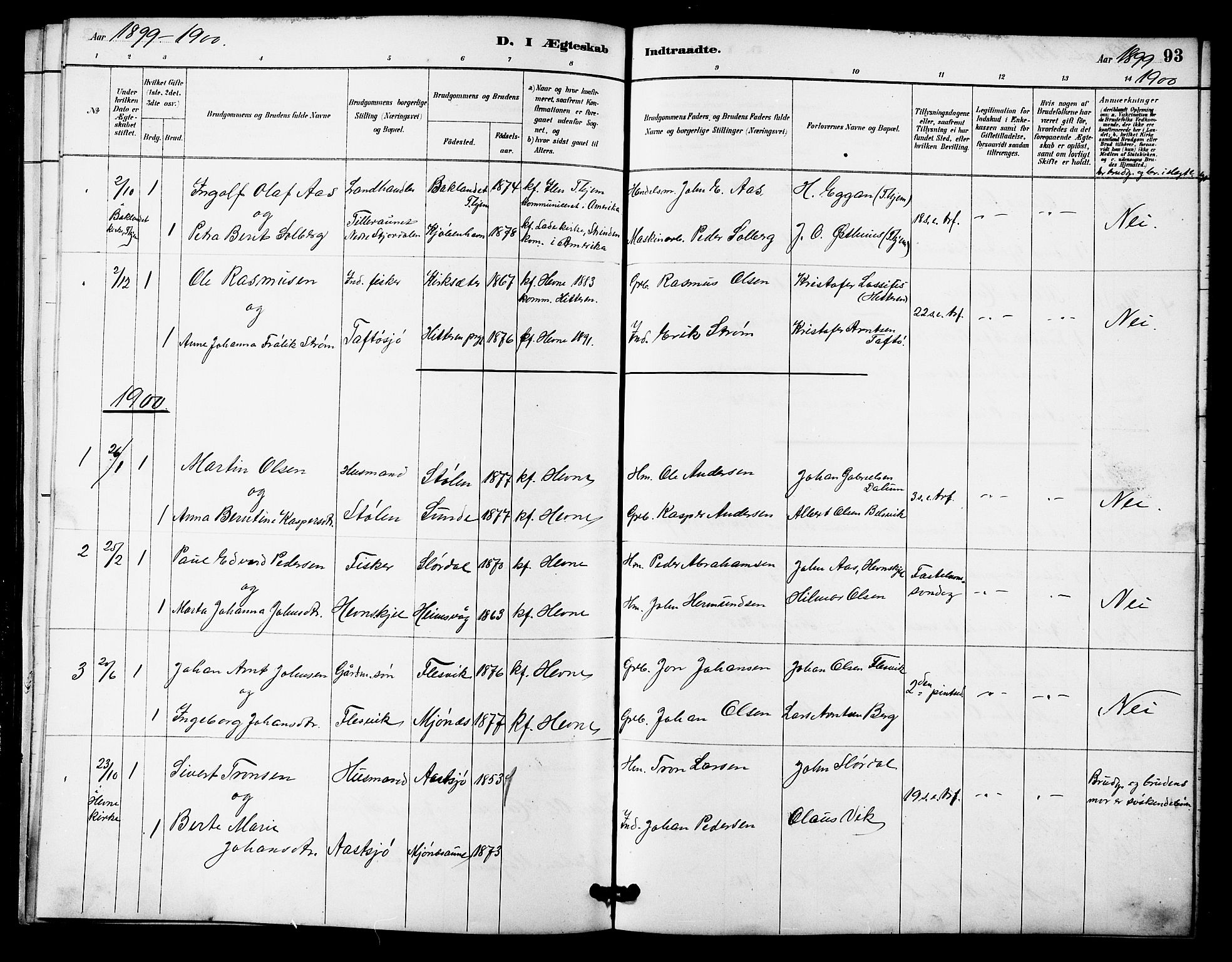 Ministerialprotokoller, klokkerbøker og fødselsregistre - Sør-Trøndelag, AV/SAT-A-1456/633/L0519: Klokkerbok nr. 633C01, 1884-1905, s. 93