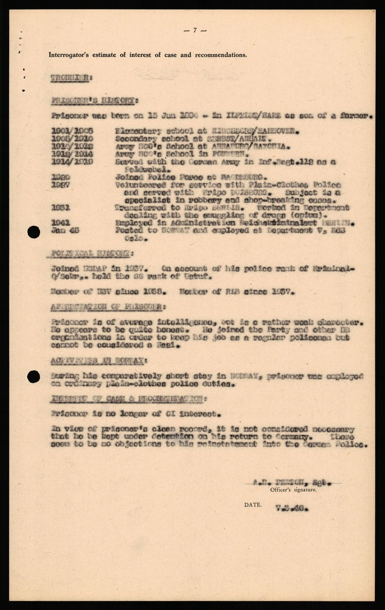 Forsvaret, Forsvarets overkommando II, AV/RA-RAFA-3915/D/Db/L0034: CI Questionaires. Tyske okkupasjonsstyrker i Norge. Tyskere., 1945-1946, s. 112