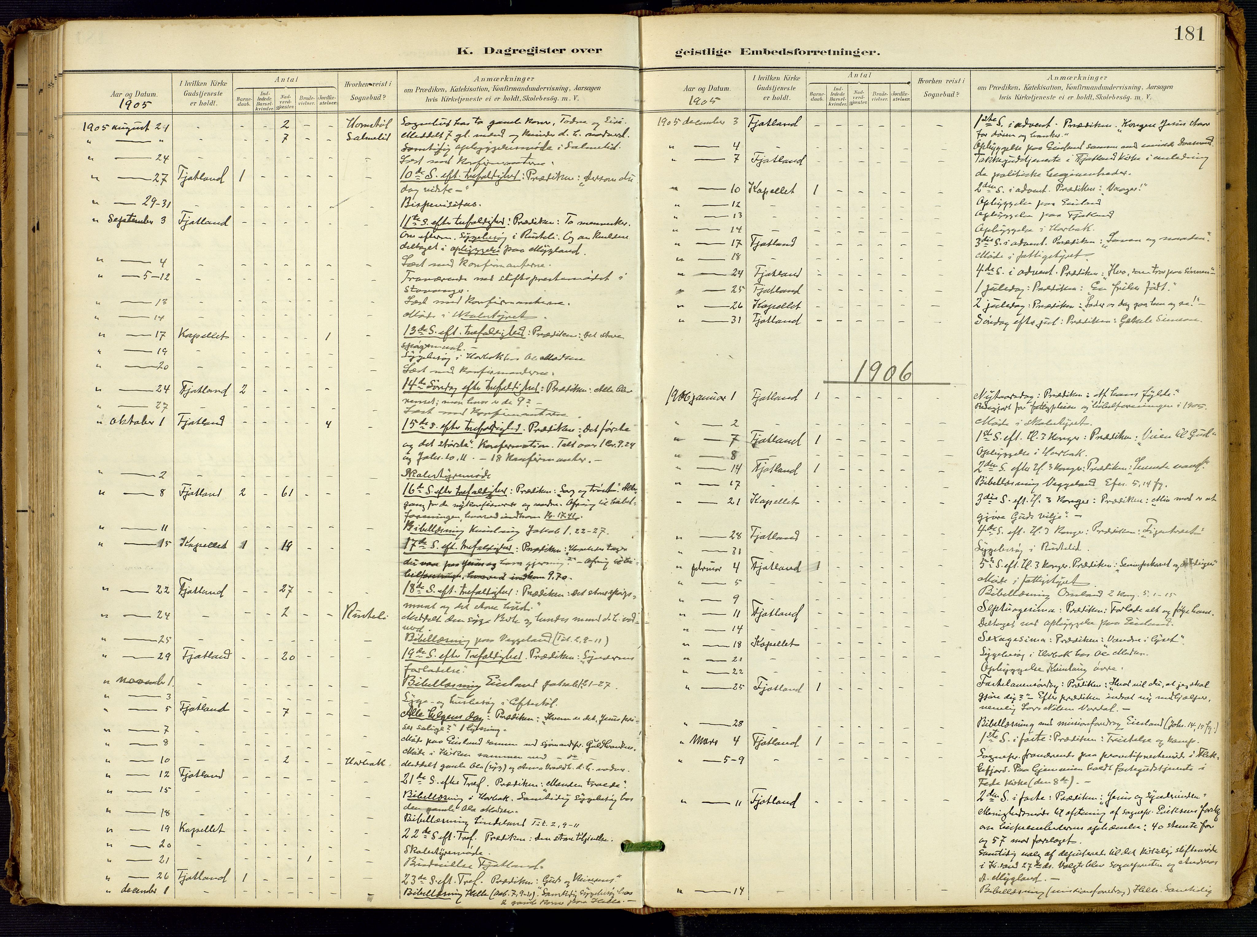 Fjotland sokneprestkontor, SAK/1111-0010/F/Fa/L0003: Ministerialbok nr. A 3, 1899-1917, s. 181