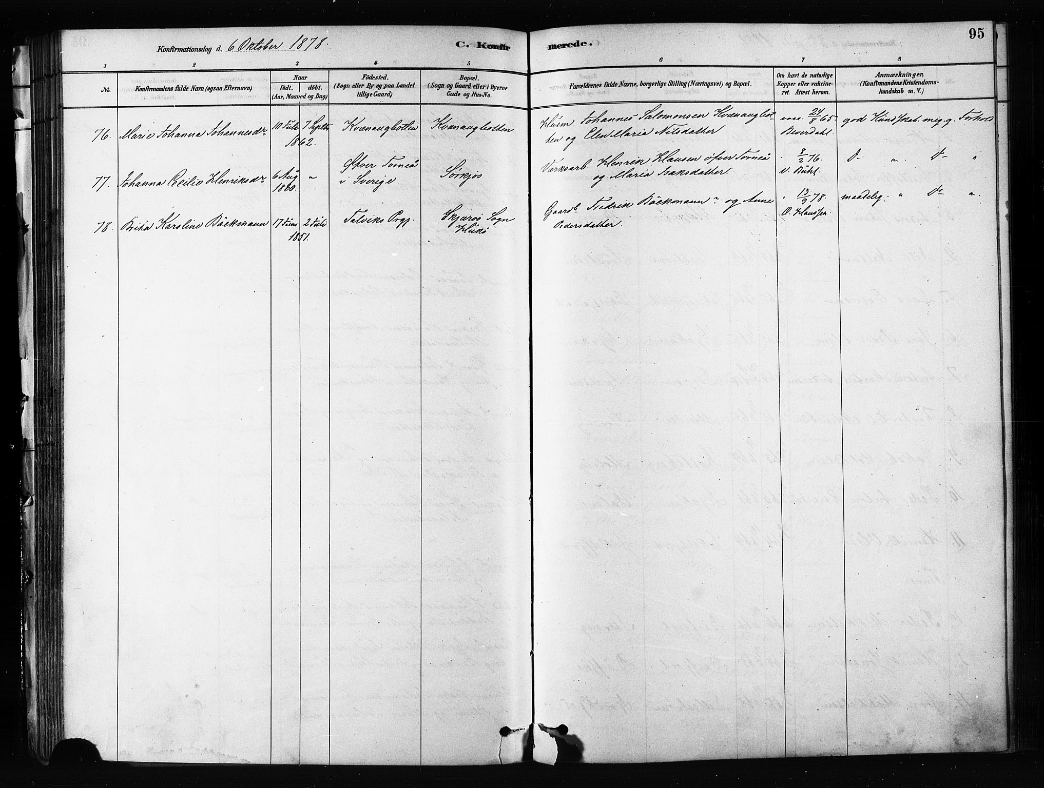 Skjervøy sokneprestkontor, AV/SATØ-S-1300/H/Ha/Haa/L0012kirke: Ministerialbok nr. 12, 1878-1891, s. 95
