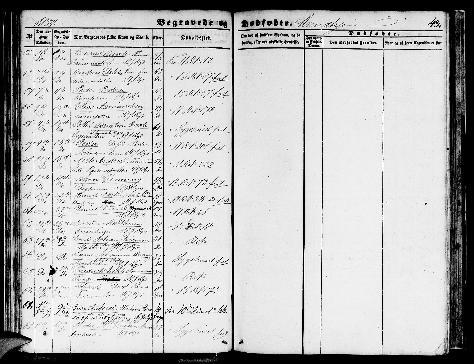 Domkirken sokneprestembete, AV/SAB-A-74801/H/Hab/L0038: Klokkerbok nr. E 2, 1847-1859, s. 43