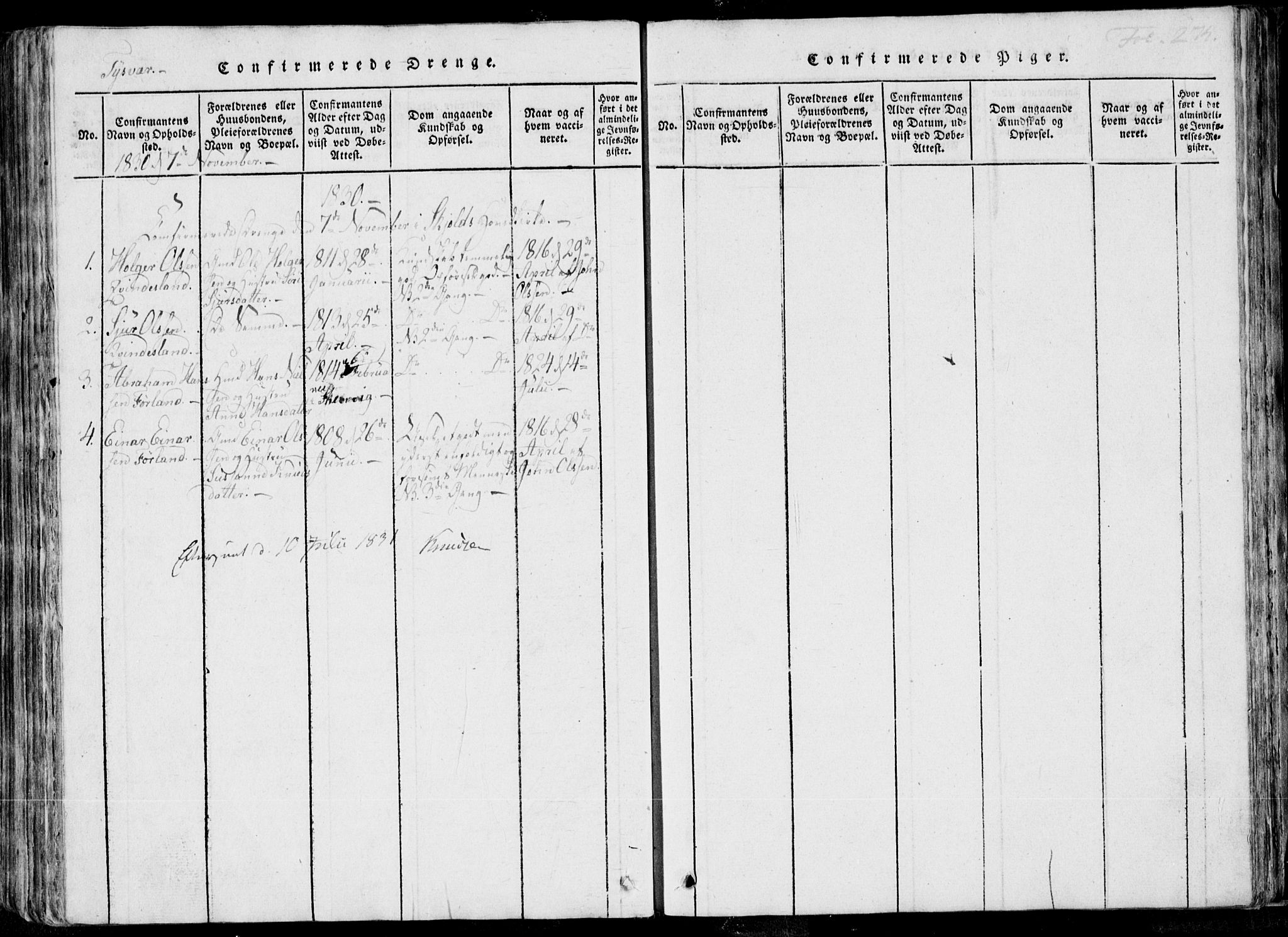 Skjold sokneprestkontor, AV/SAST-A-101847/H/Ha/Haa/L0004: Ministerialbok nr. A 4 /1, 1815-1830, s. 274