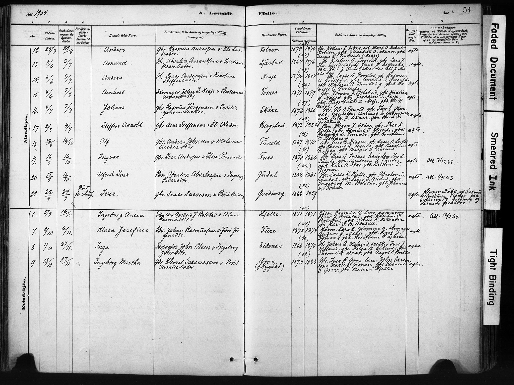 Stryn Sokneprestembete, AV/SAB-A-82501: Ministerialbok nr. D 1, 1878-1907, s. 54