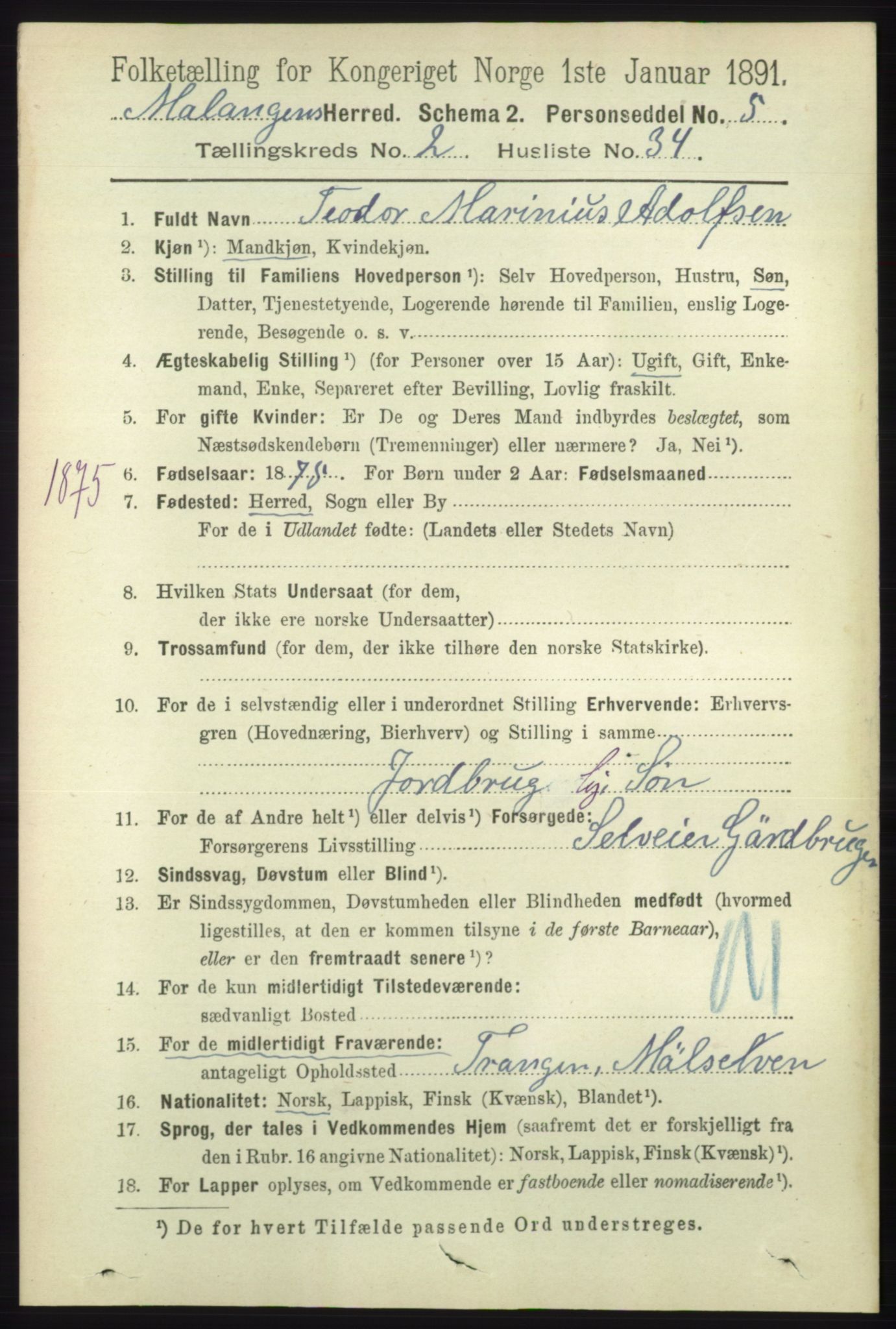 RA, Folketelling 1891 for 1932 Malangen herred, 1891, s. 678