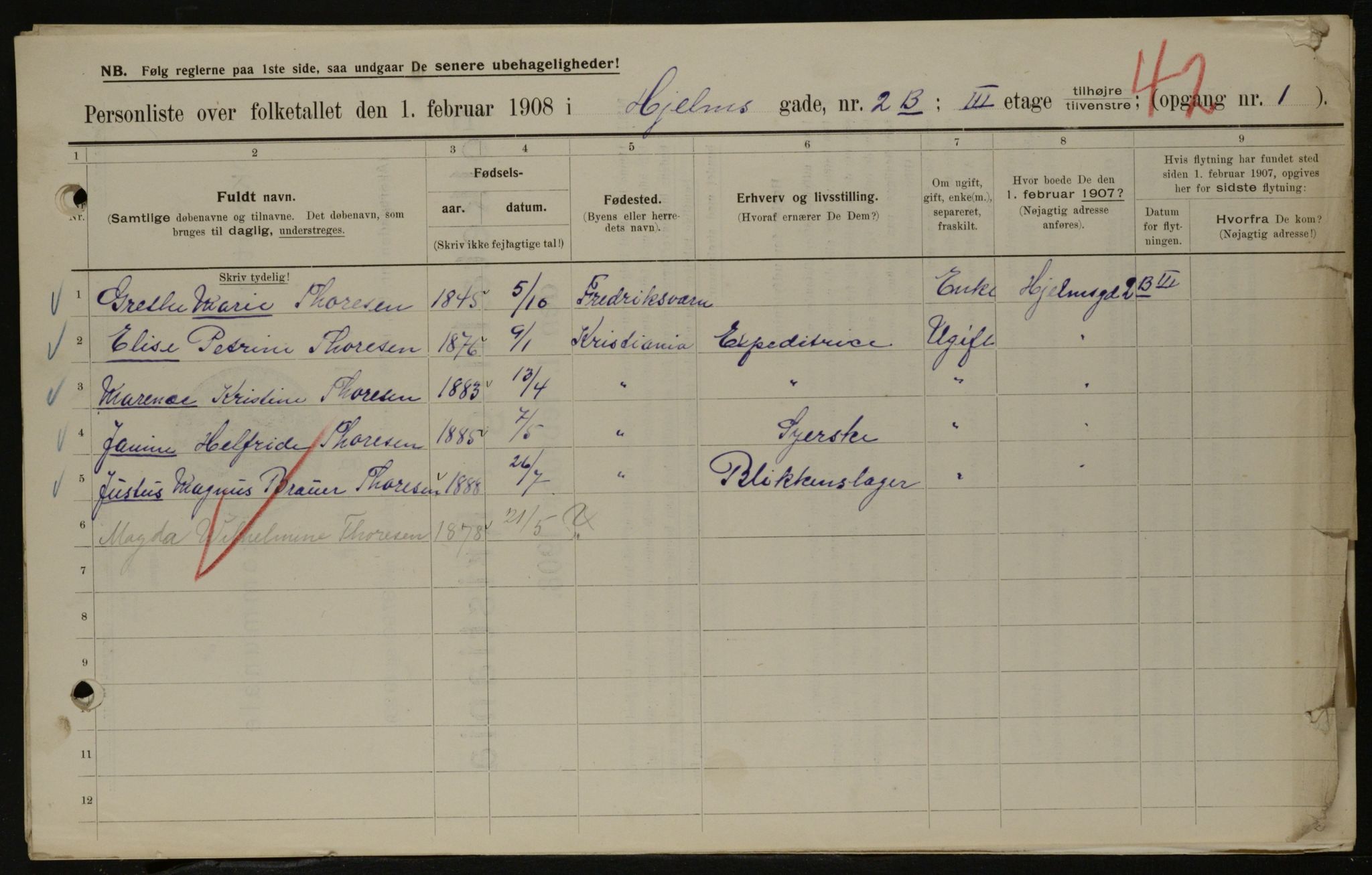 OBA, Kommunal folketelling 1.2.1908 for Kristiania kjøpstad, 1908, s. 36120