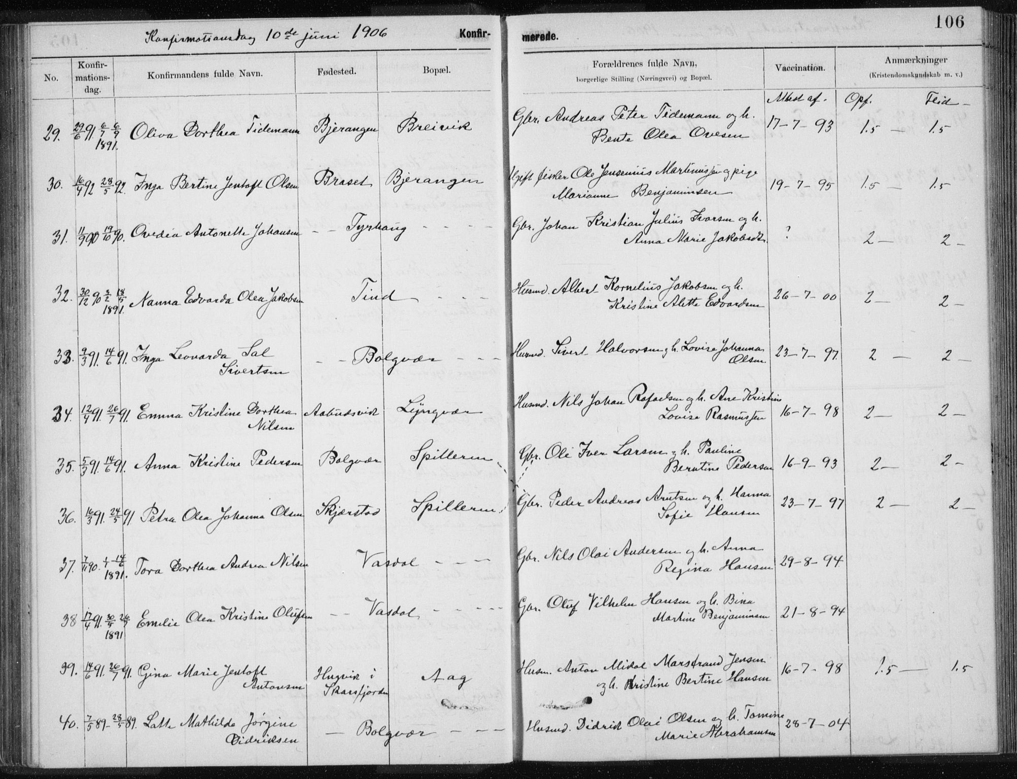 Ministerialprotokoller, klokkerbøker og fødselsregistre - Nordland, AV/SAT-A-1459/843/L0637: Klokkerbok nr. 843C06, 1884-1908, s. 106