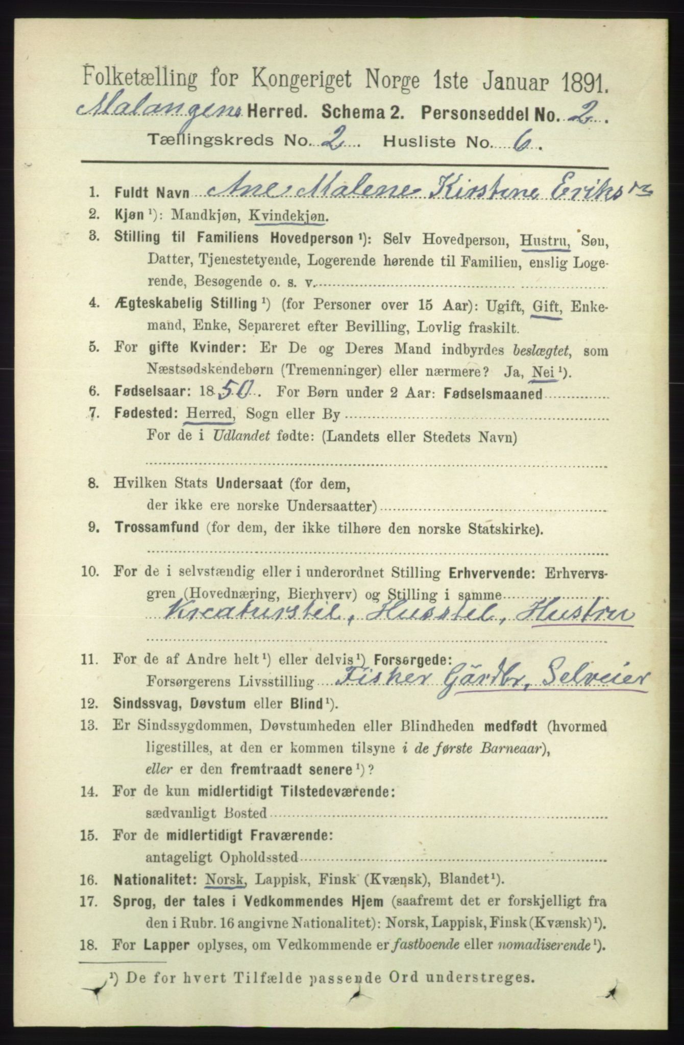 RA, Folketelling 1891 for 1932 Malangen herred, 1891, s. 484