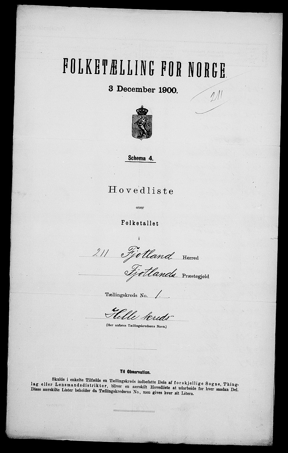 SAK, Folketelling 1900 for 1036 Fjotland herred, 1900, s. 14
