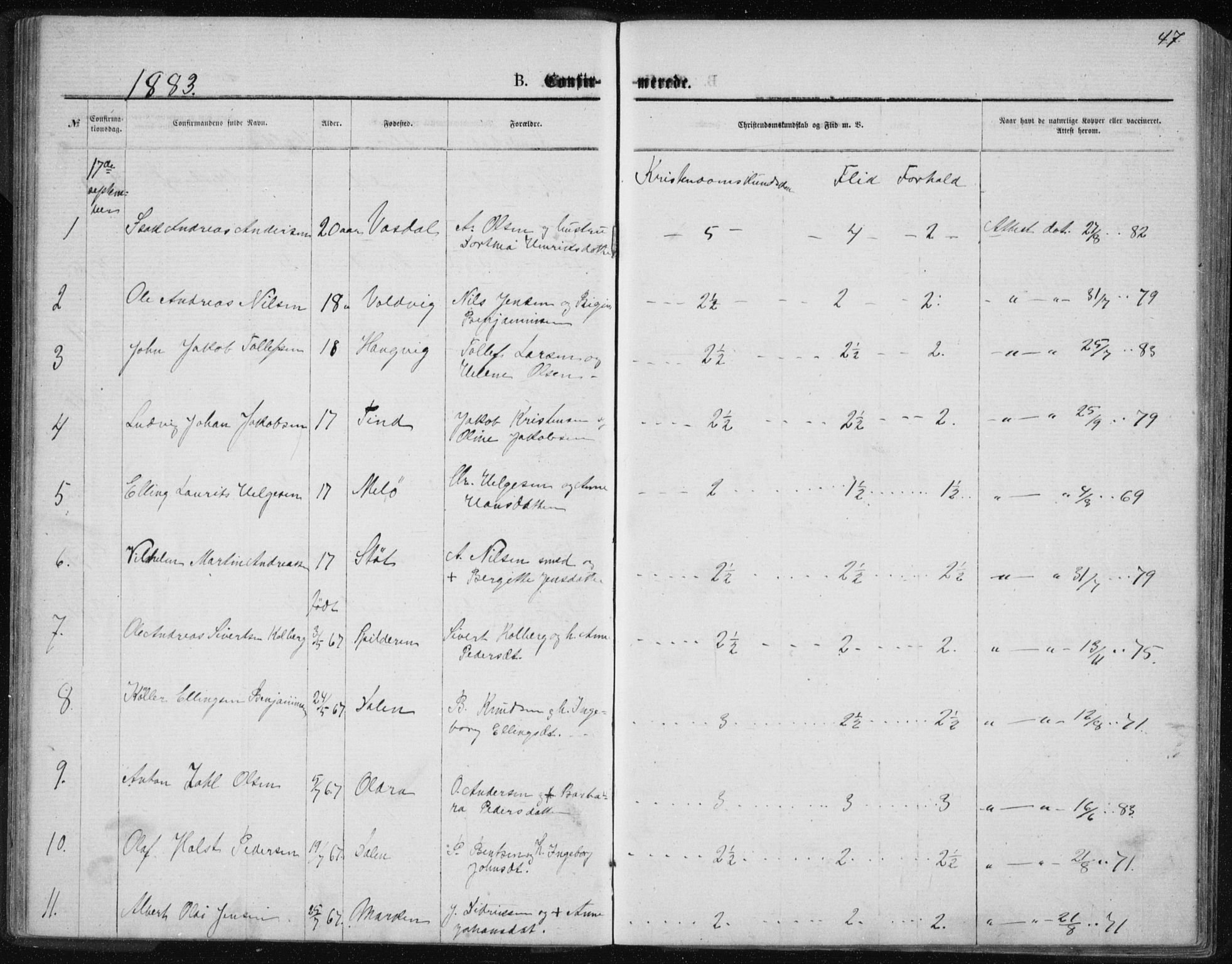 Ministerialprotokoller, klokkerbøker og fødselsregistre - Nordland, AV/SAT-A-1459/843/L0635: Klokkerbok nr. 843C04, 1872-1887, s. 47