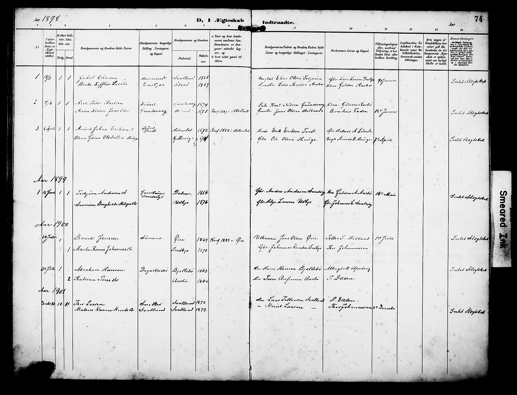 Ølen Sokneprestembete, AV/SAB-A-79201/H/Hab: Klokkerbok nr. B 1, 1895-1930, s. 74