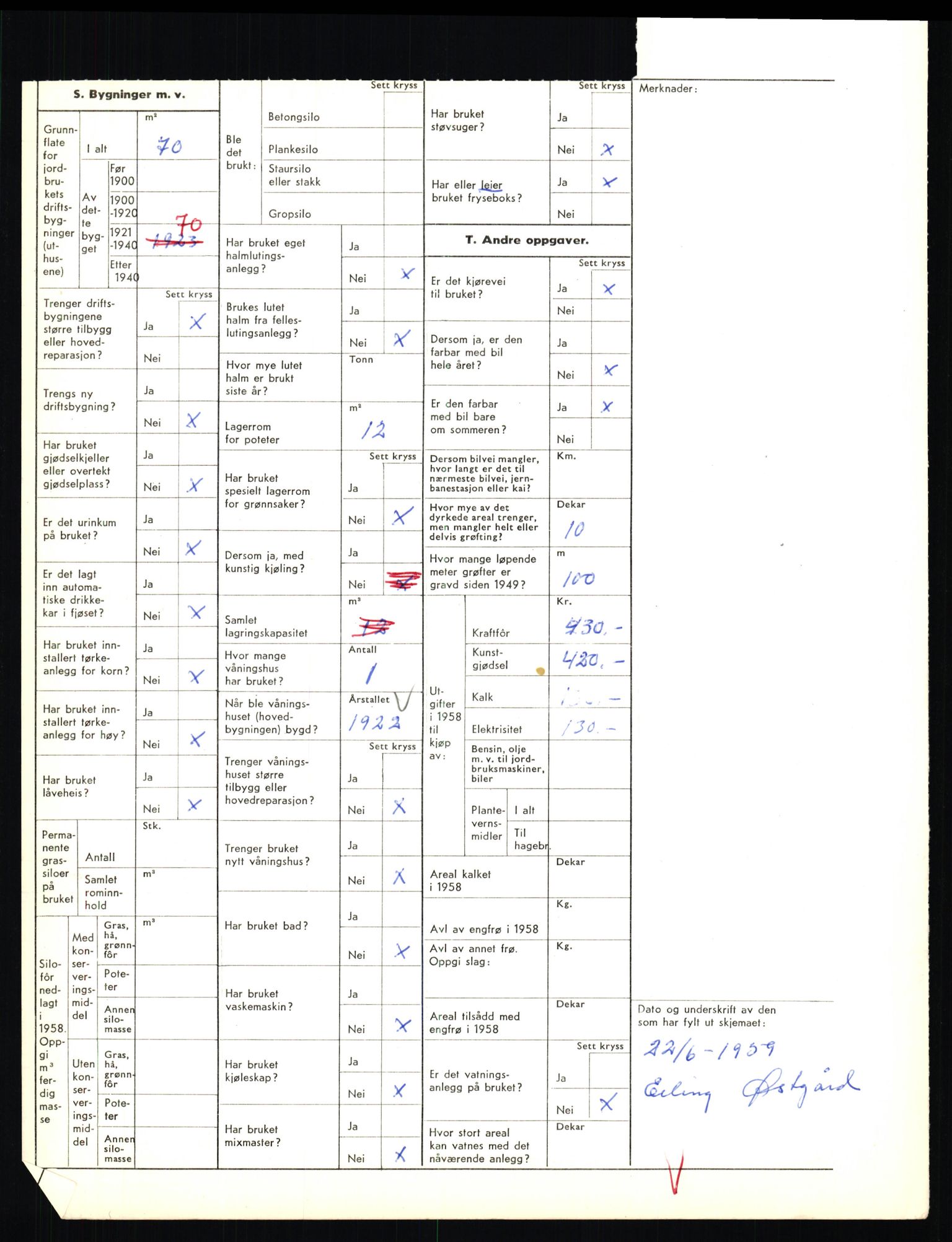 Statistisk sentralbyrå, Næringsøkonomiske emner, Jordbruk, skogbruk, jakt, fiske og fangst, AV/RA-S-2234/G/Gd/L0655: Troms: 1924 Målselv (kl. 4-10), 1959, s. 1268