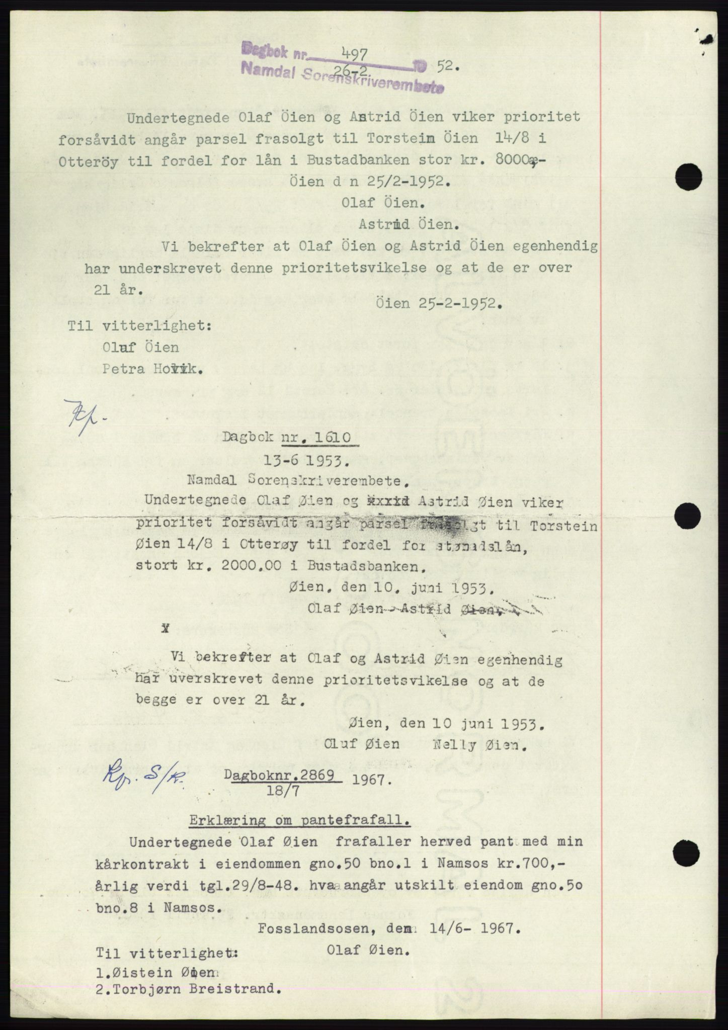 Namdal sorenskriveri, SAT/A-4133/1/2/2C: Pantebok nr. -, 1947-1948, Dagboknr: 497/1948