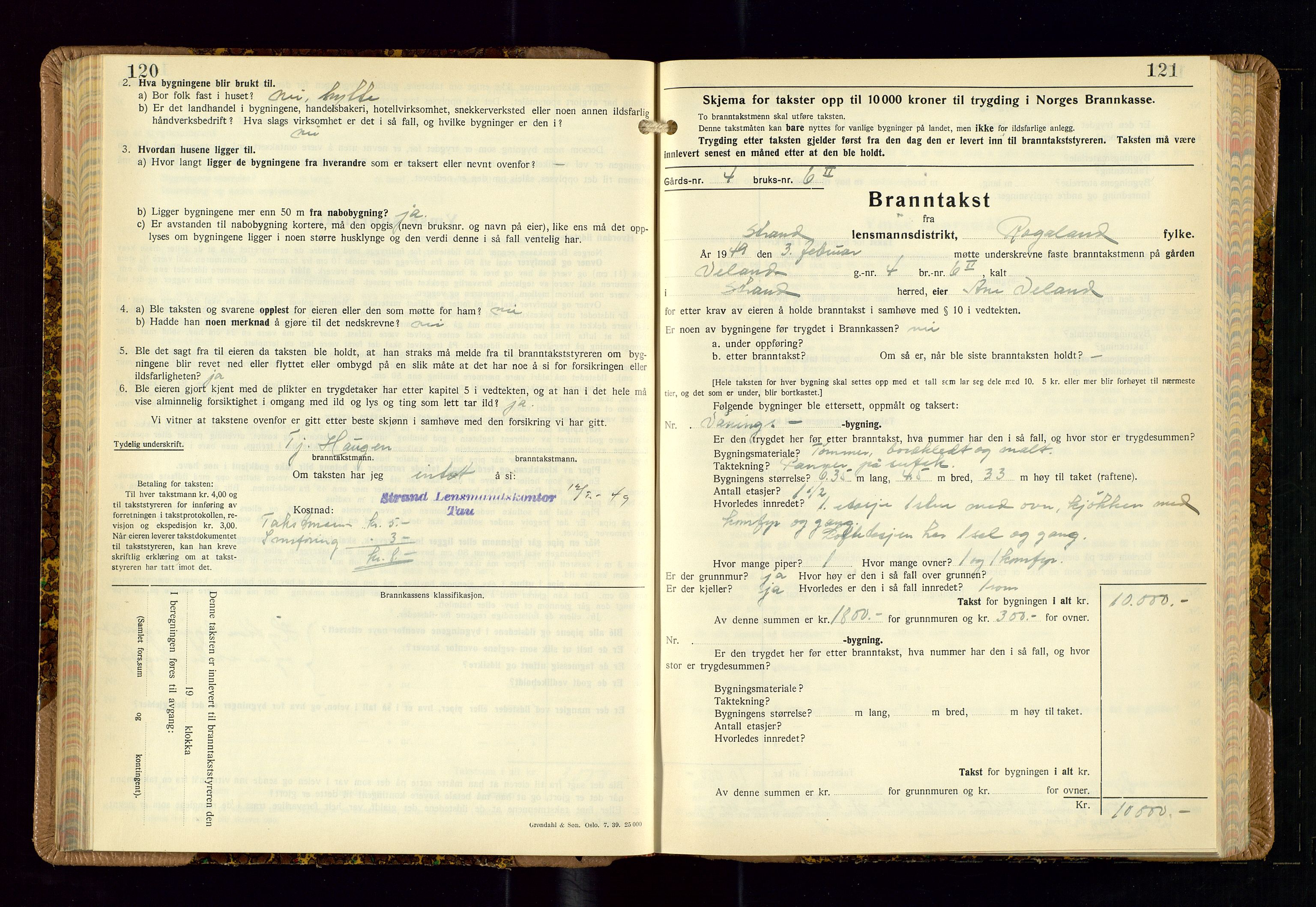 Strand og Forsand lensmannskontor, AV/SAST-A-100451/Gob/L0002: Branntakstprotokoll, 1942-1953, s. 120-121