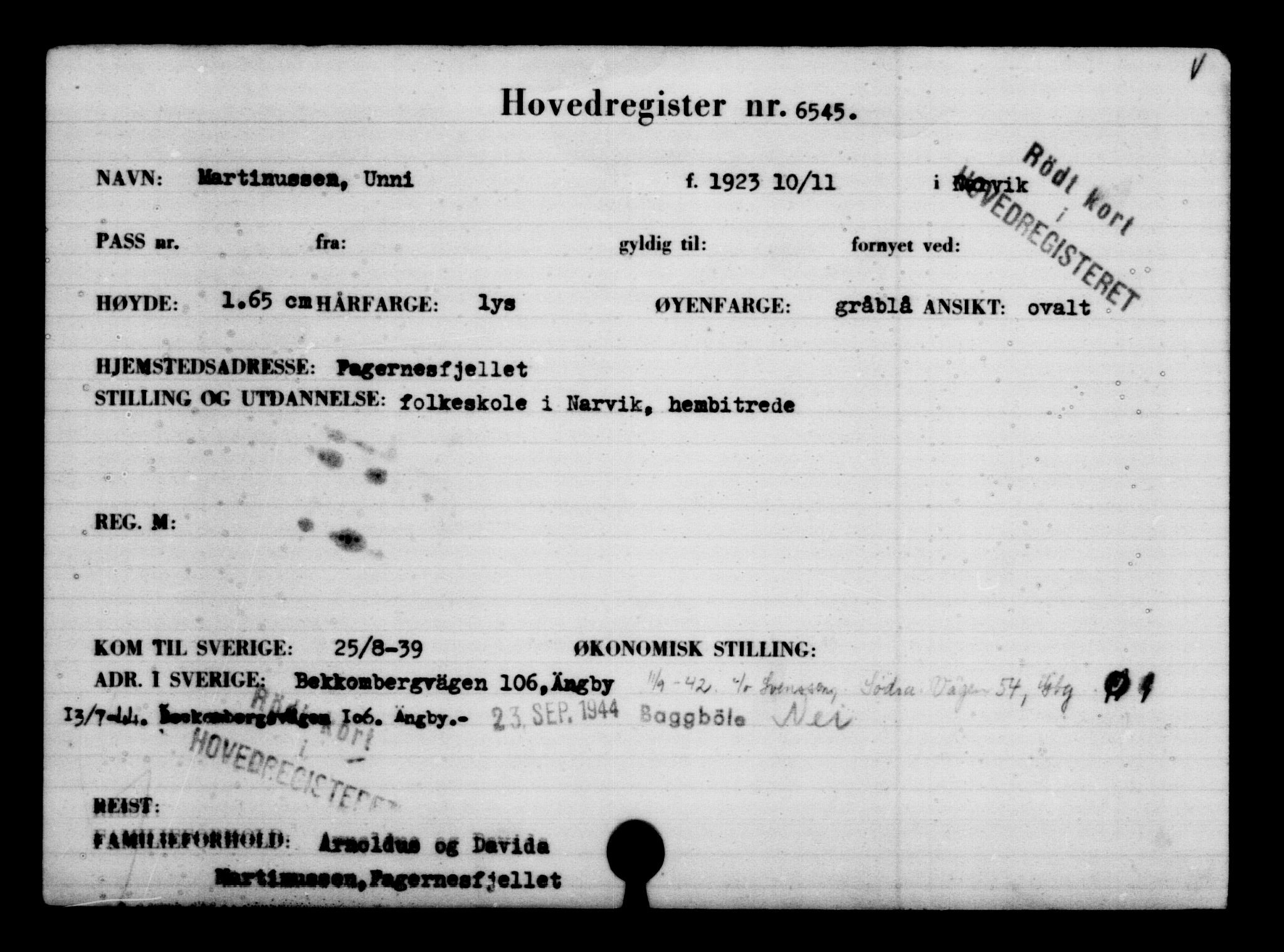 Utenriksstasjonene, Legasjonen i Stockholm, Flyktningkontoret, AV/RA-S-6753/V/Va/L0004: Kjesäterkartoteket, flyktninger med registreringsnr. 3496-6610, 1940-1945, s. 3606