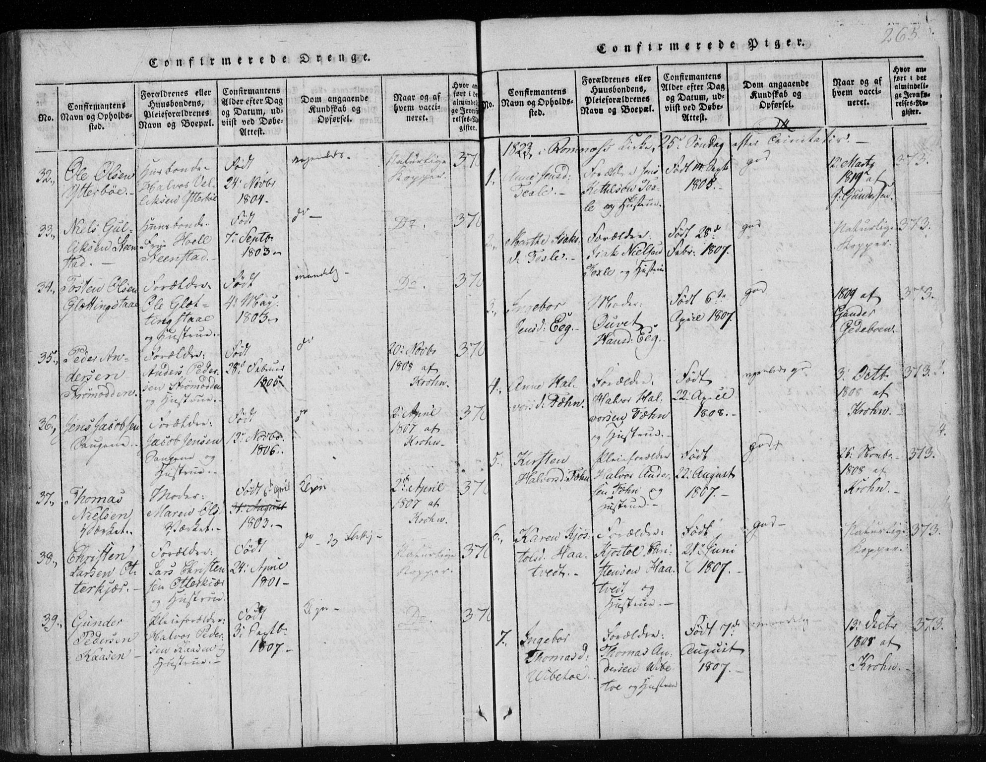 Holla kirkebøker, AV/SAKO-A-272/F/Fa/L0003: Ministerialbok nr. 3, 1815-1830, s. 265