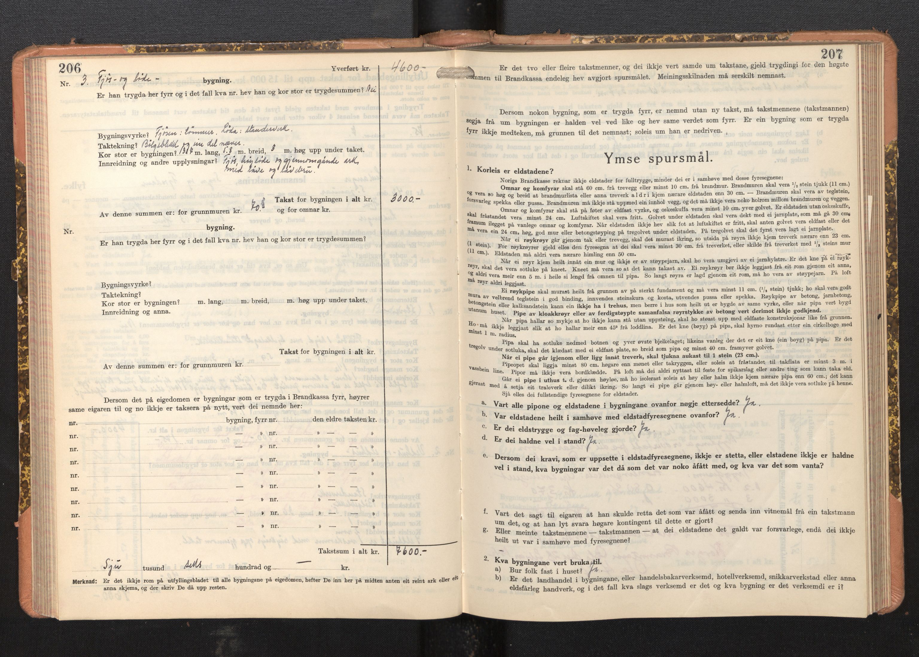 Lensmannen i Leikanger, AV/SAB-A-29201/0012/L0008: Branntakstprotokoll, skjematakst, 1937-1946, s. 206-207