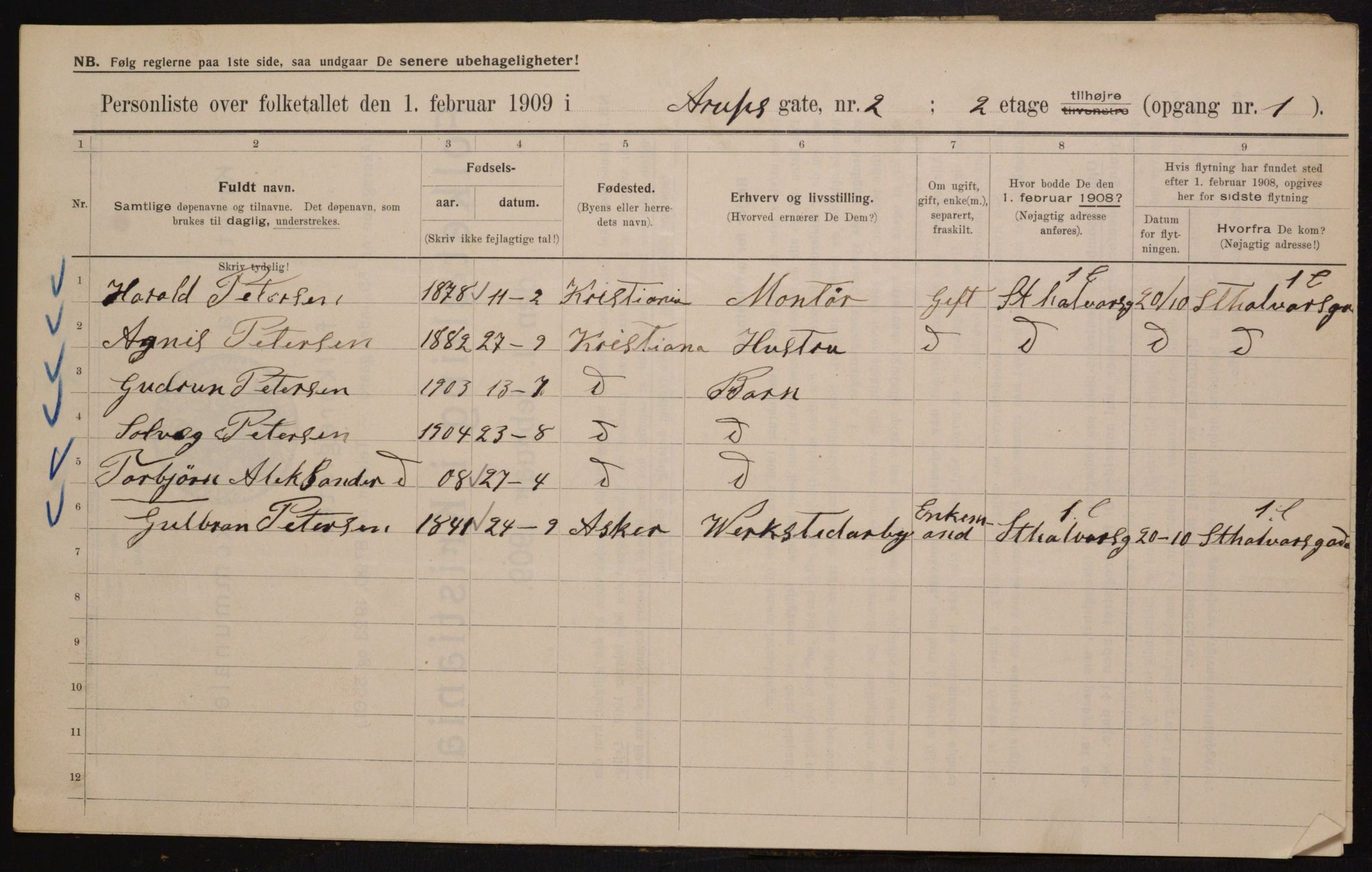 OBA, Kommunal folketelling 1.2.1909 for Kristiania kjøpstad, 1909, s. 2044