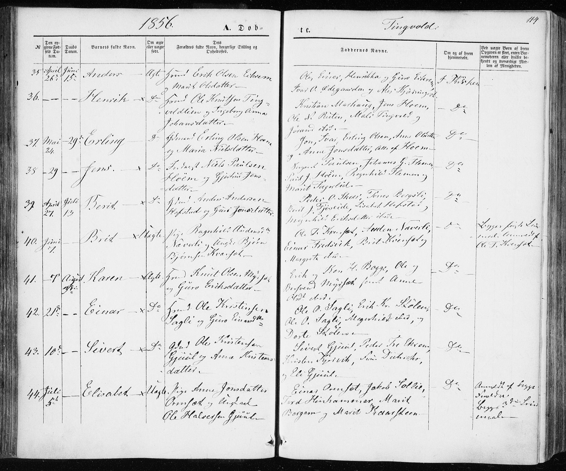 Ministerialprotokoller, klokkerbøker og fødselsregistre - Møre og Romsdal, AV/SAT-A-1454/586/L0984: Ministerialbok nr. 586A10, 1844-1856, s. 114