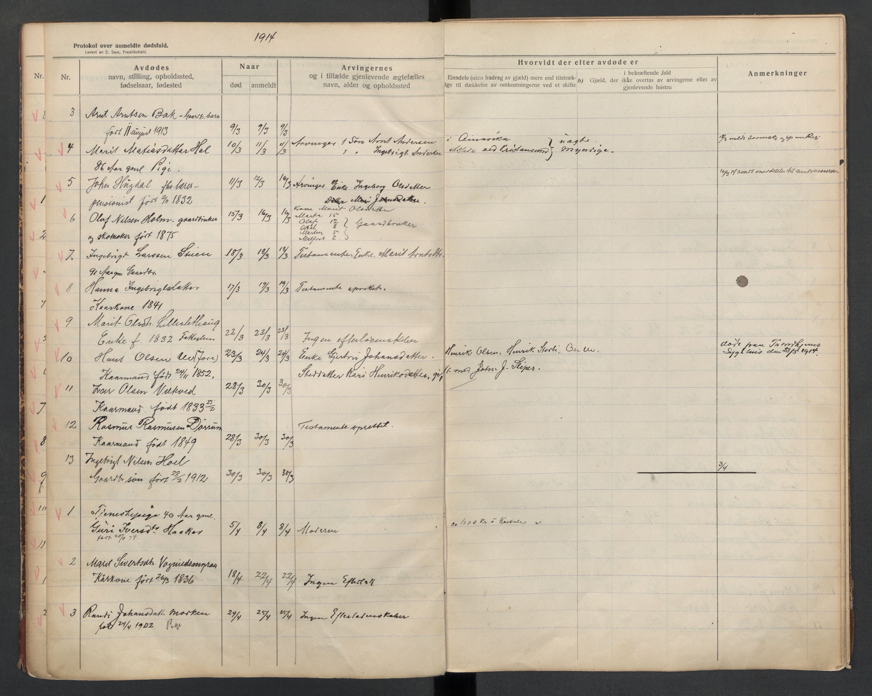 Oppdal lensmannskontor, AV/SAT-A-1073/1/02/L0002: 2.01.02 Dødsfallsprotokoll, 1911-1919