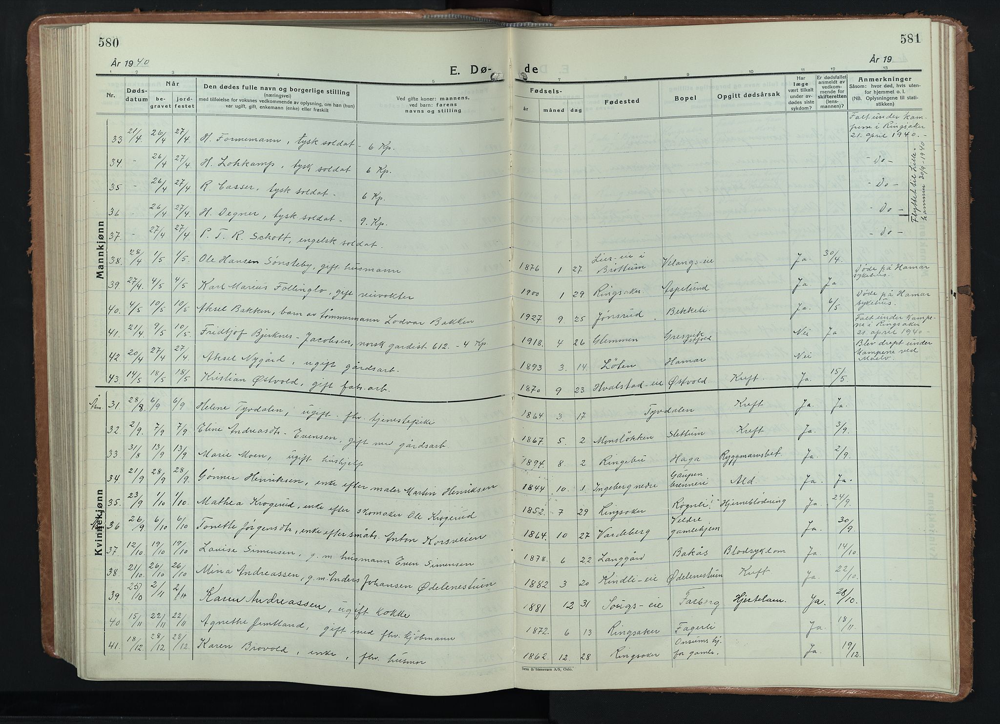Ringsaker prestekontor, AV/SAH-PREST-014/L/La/L0020: Klokkerbok nr. 20, 1934-1946, s. 580-581