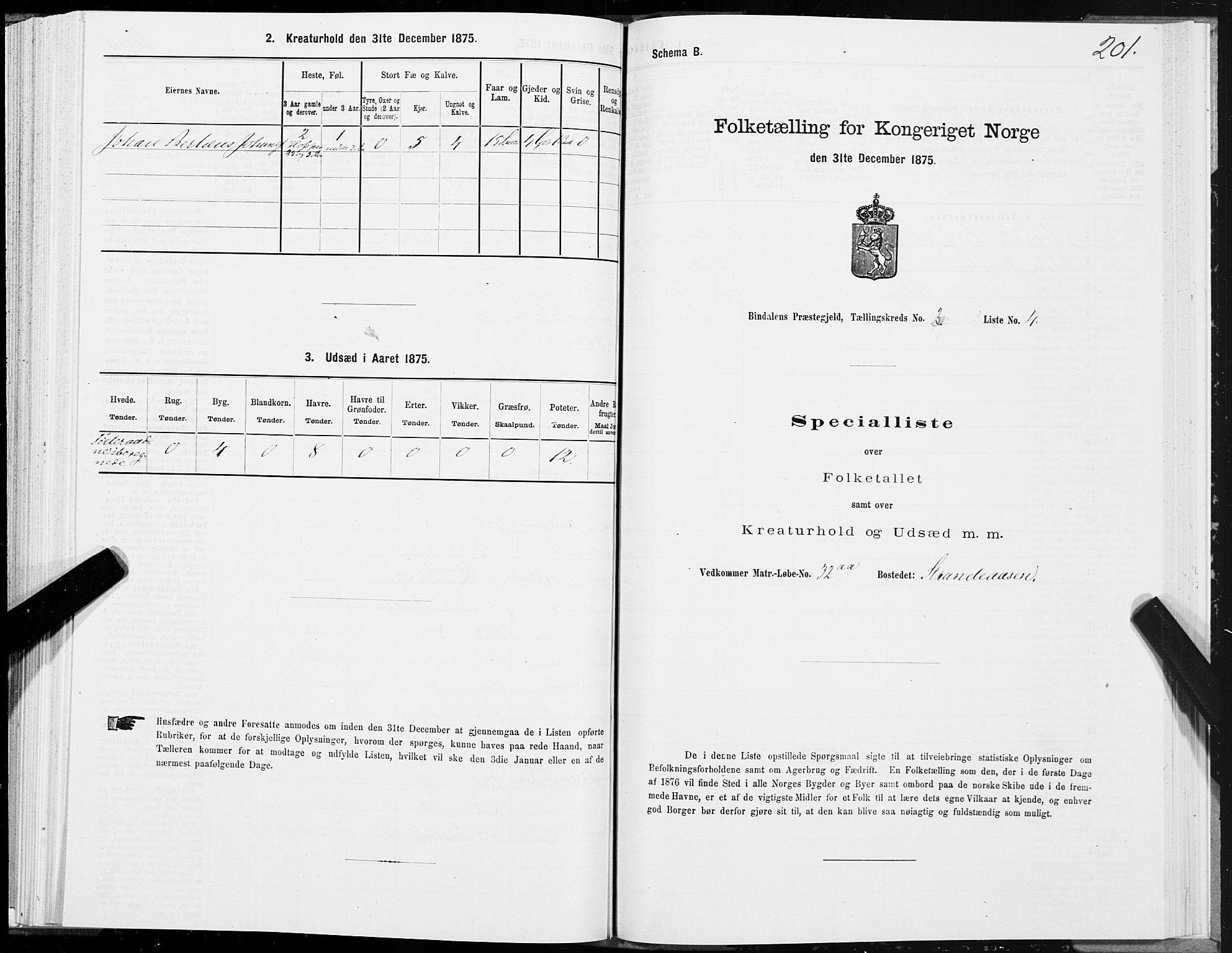 SAT, Folketelling 1875 for 1811P Bindal prestegjeld, 1875, s. 1201