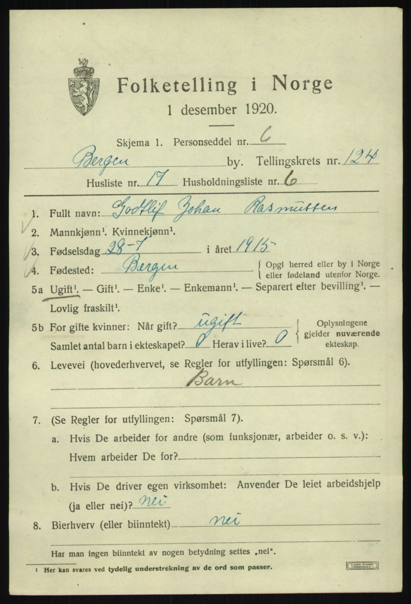 SAB, Folketelling 1920 for 1301 Bergen kjøpstad, 1920, s. 210168