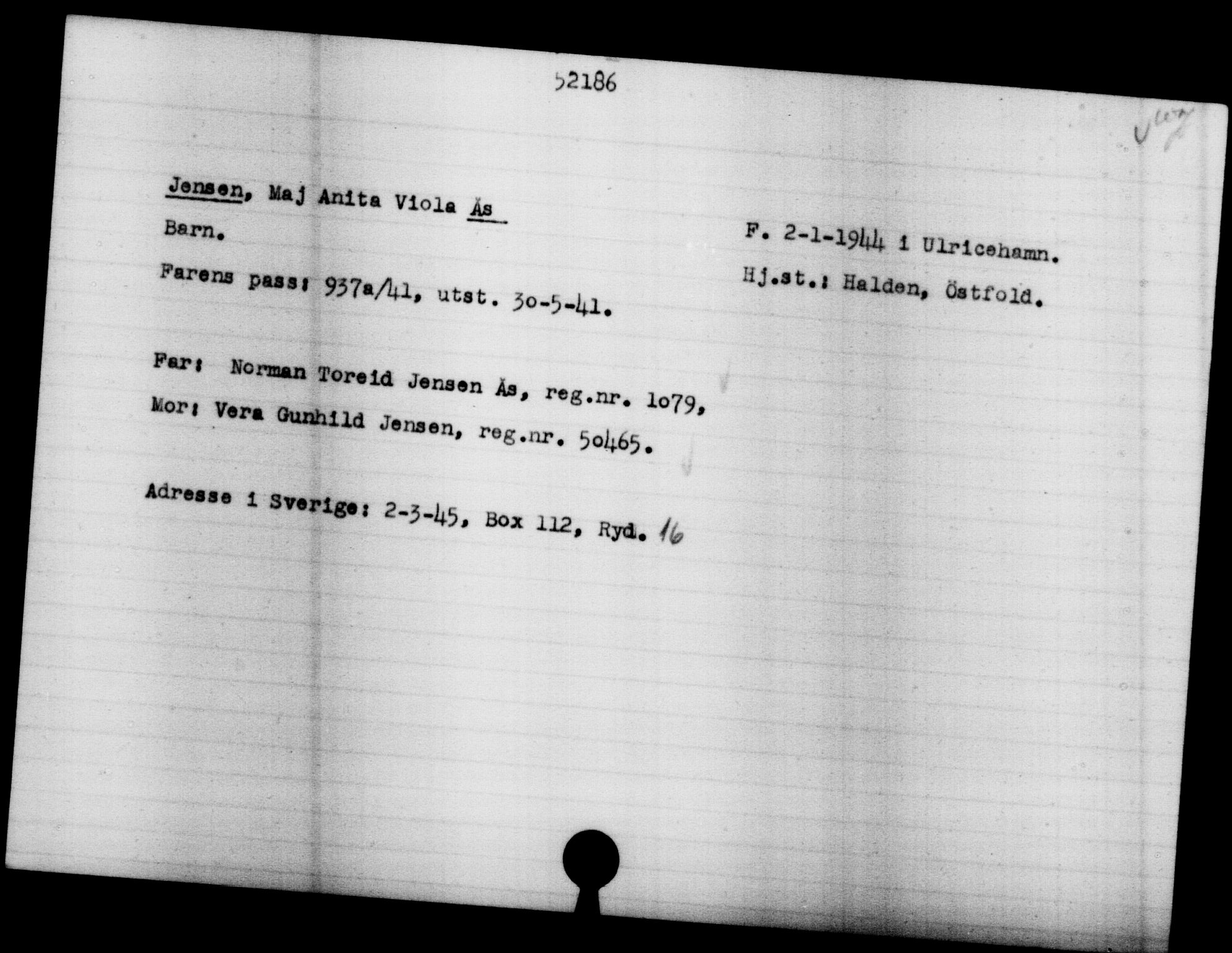 Utenriksstasjonene, Legasjonen i Stockholm, Flyktningkontoret, AV/RA-S-6753/V/Va/L0019: Kjesäterkartoteket, flyktninger med registreringsnr. 49600-55060, 1940-1945, s. 1656