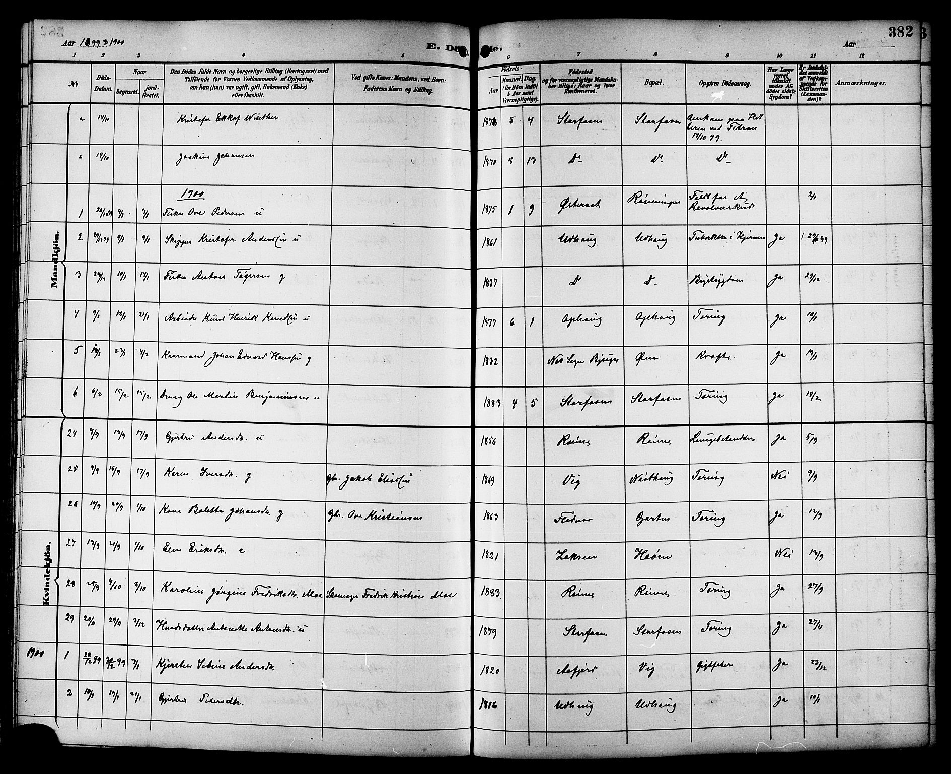 Ministerialprotokoller, klokkerbøker og fødselsregistre - Sør-Trøndelag, SAT/A-1456/659/L0746: Klokkerbok nr. 659C03, 1893-1912, s. 382