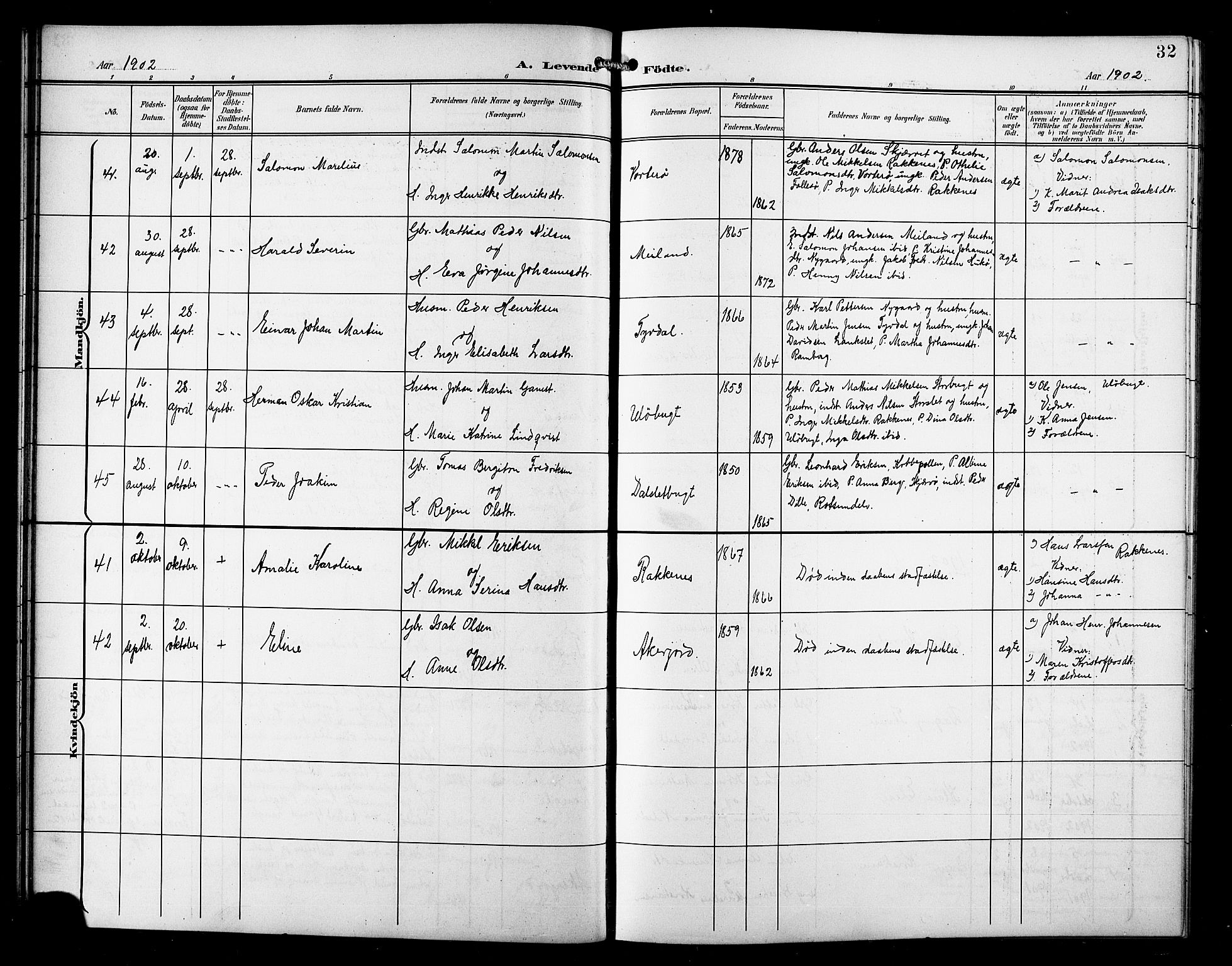 Skjervøy sokneprestkontor, AV/SATØ-S-1300/H/Ha/Hab/L0008klokker: Klokkerbok nr. 8, 1900-1910, s. 32