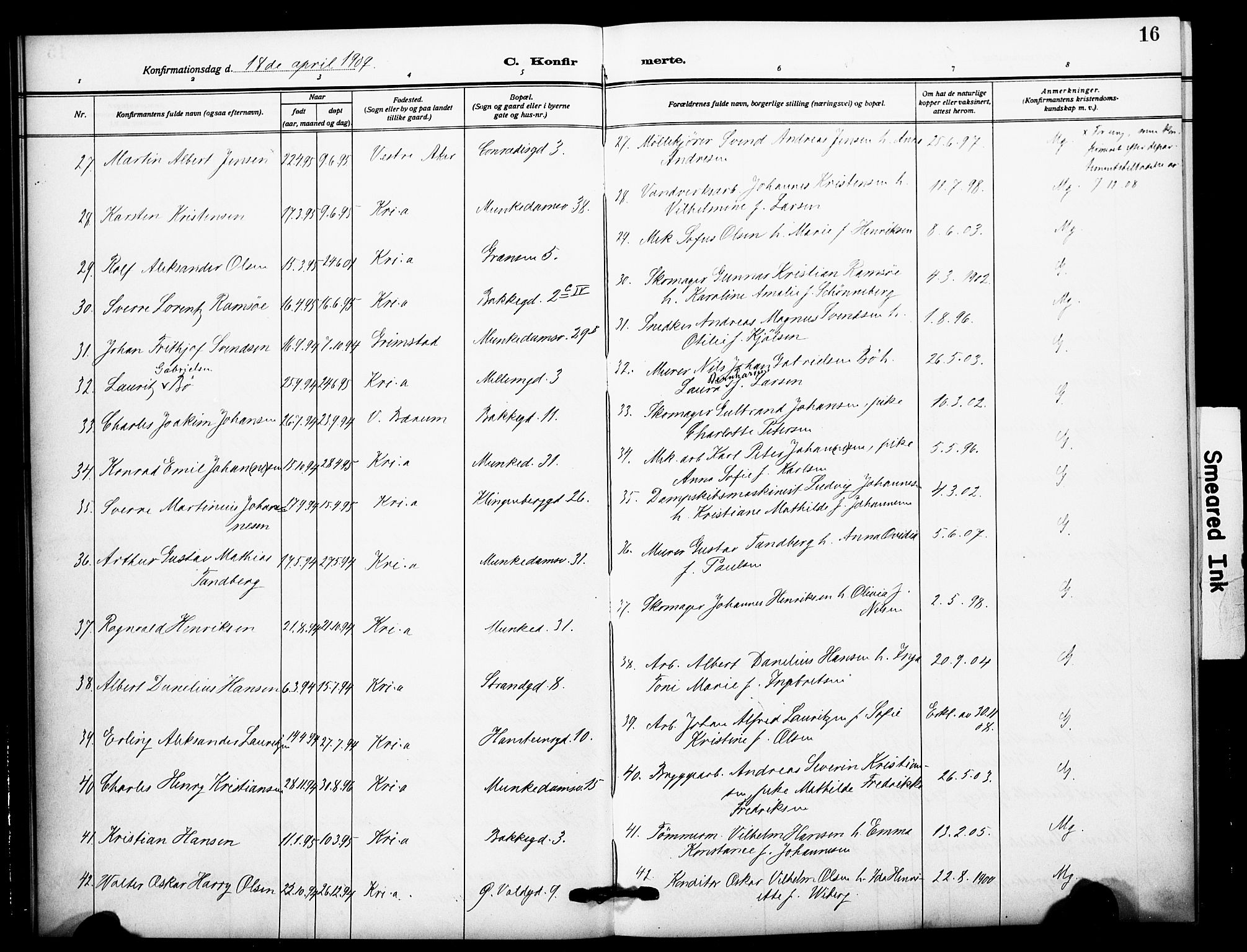 Johannes prestekontor Kirkebøker, AV/SAO-A-10852/F/Fa/L0011: Ministerialbok nr. 11, 1908-1921, s. 16