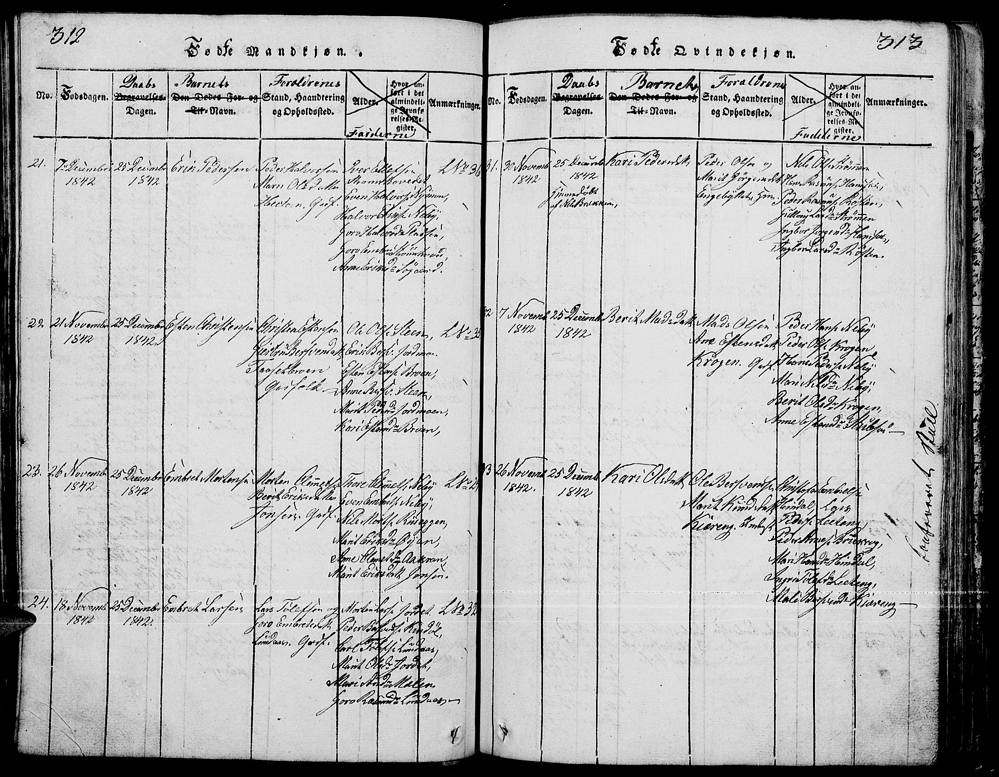 Tynset prestekontor, SAH/PREST-058/H/Ha/Hab/L0001: Klokkerbok nr. 1, 1814-1859, s. 312-313