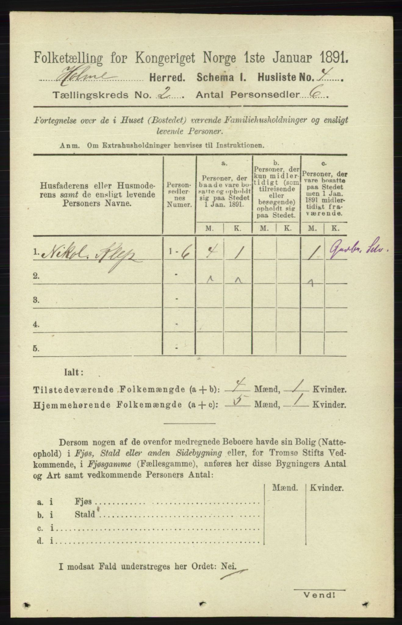 RA, Folketelling 1891 for 1020 Holum herred, 1891, s. 171