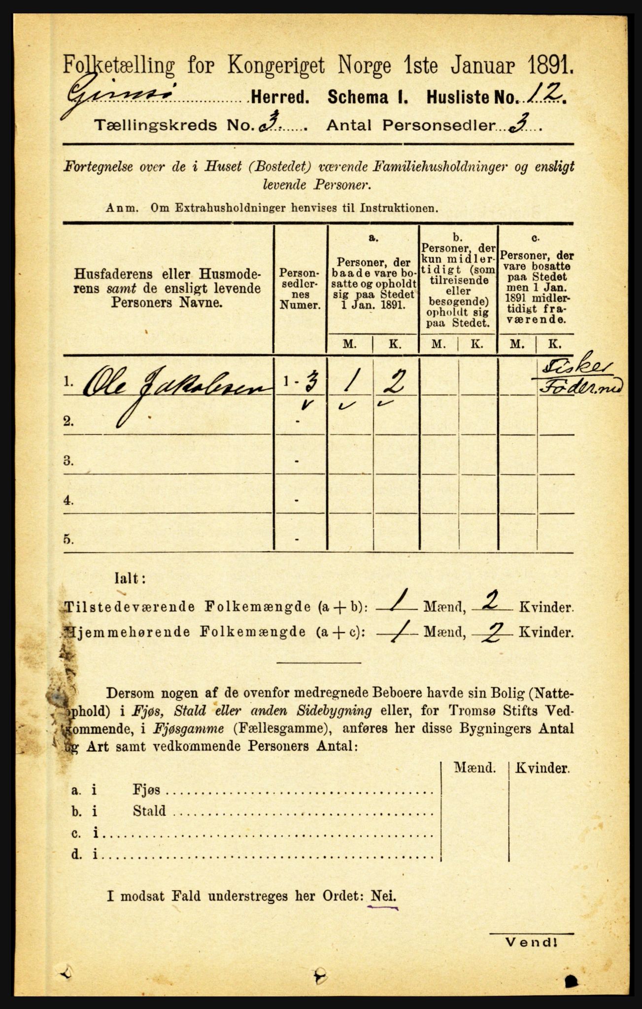 RA, Folketelling 1891 for 1864 Gimsøy herred, 1891, s. 483