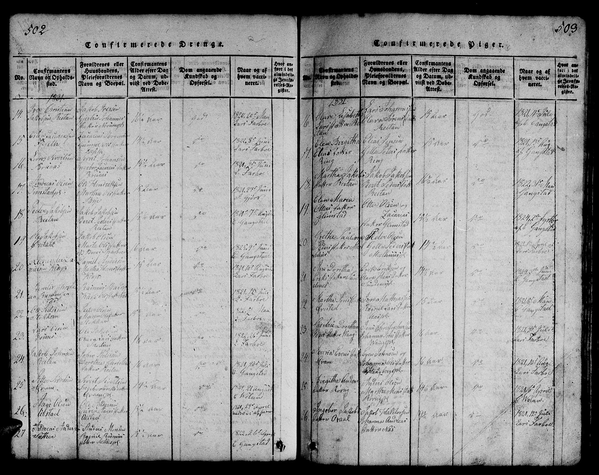 Ministerialprotokoller, klokkerbøker og fødselsregistre - Nord-Trøndelag, SAT/A-1458/730/L0298: Klokkerbok nr. 730C01, 1816-1849, s. 502-503