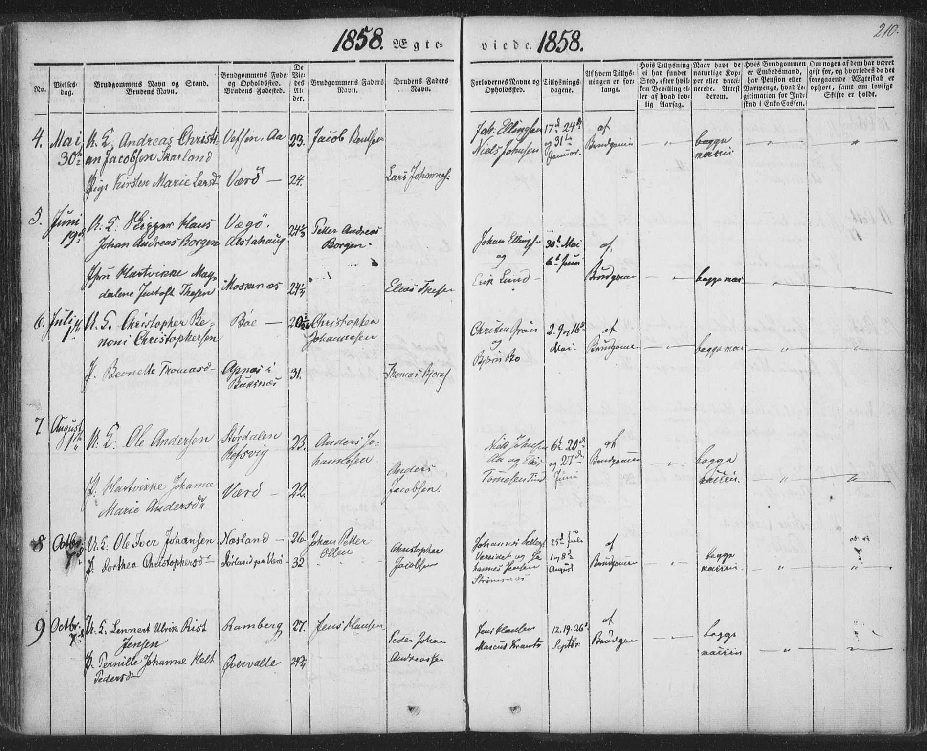 Ministerialprotokoller, klokkerbøker og fødselsregistre - Nordland, SAT/A-1459/885/L1202: Ministerialbok nr. 885A03, 1838-1859, s. 210