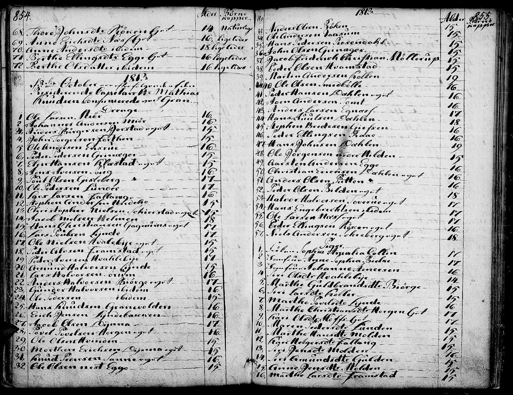 Gran prestekontor, AV/SAH-PREST-112/H/Ha/Haa/L0006: Ministerialbok nr. 6, 1787-1824, s. 854-855