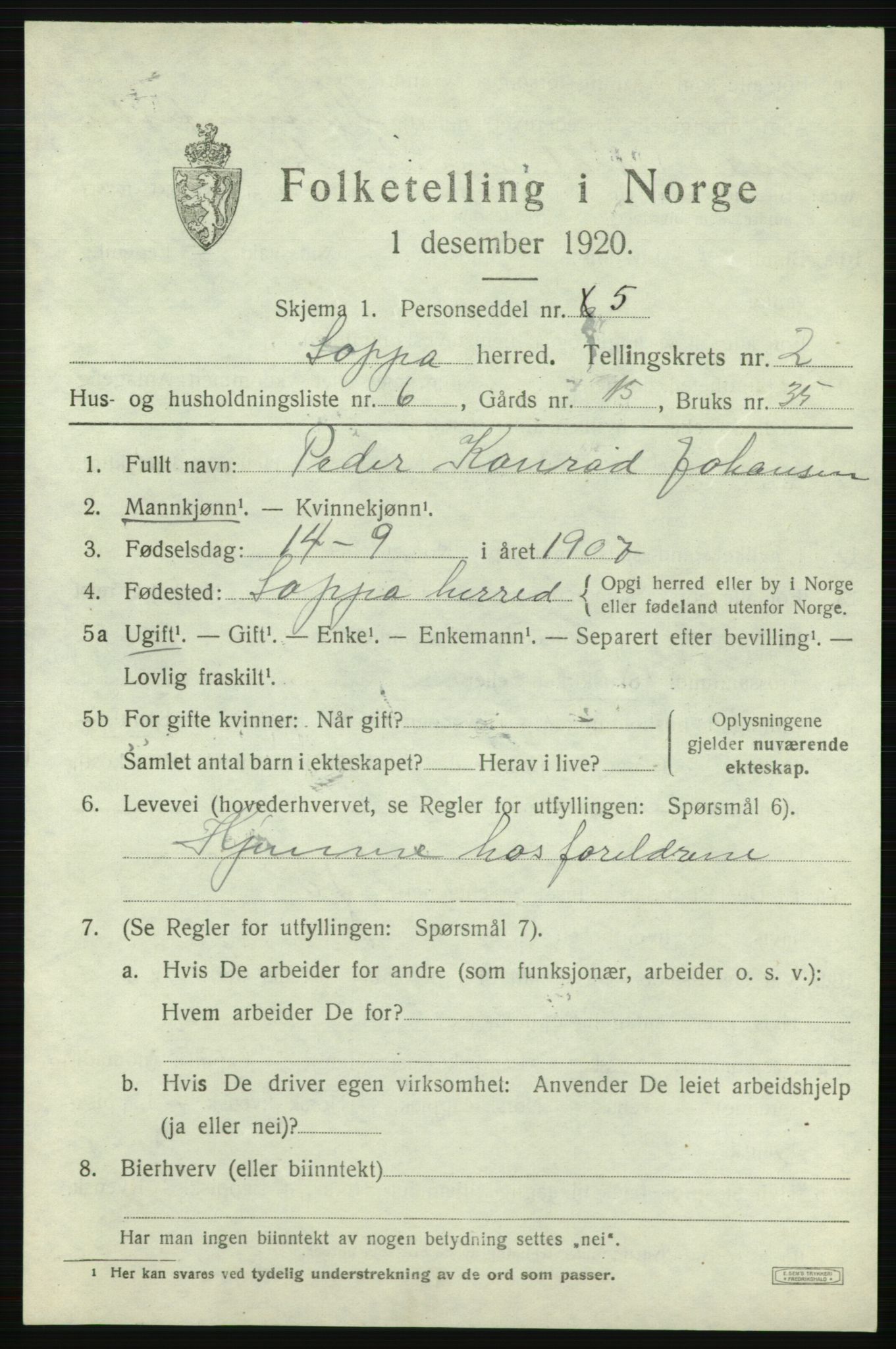 SATØ, Folketelling 1920 for 2014 Loppa herred, 1920, s. 878