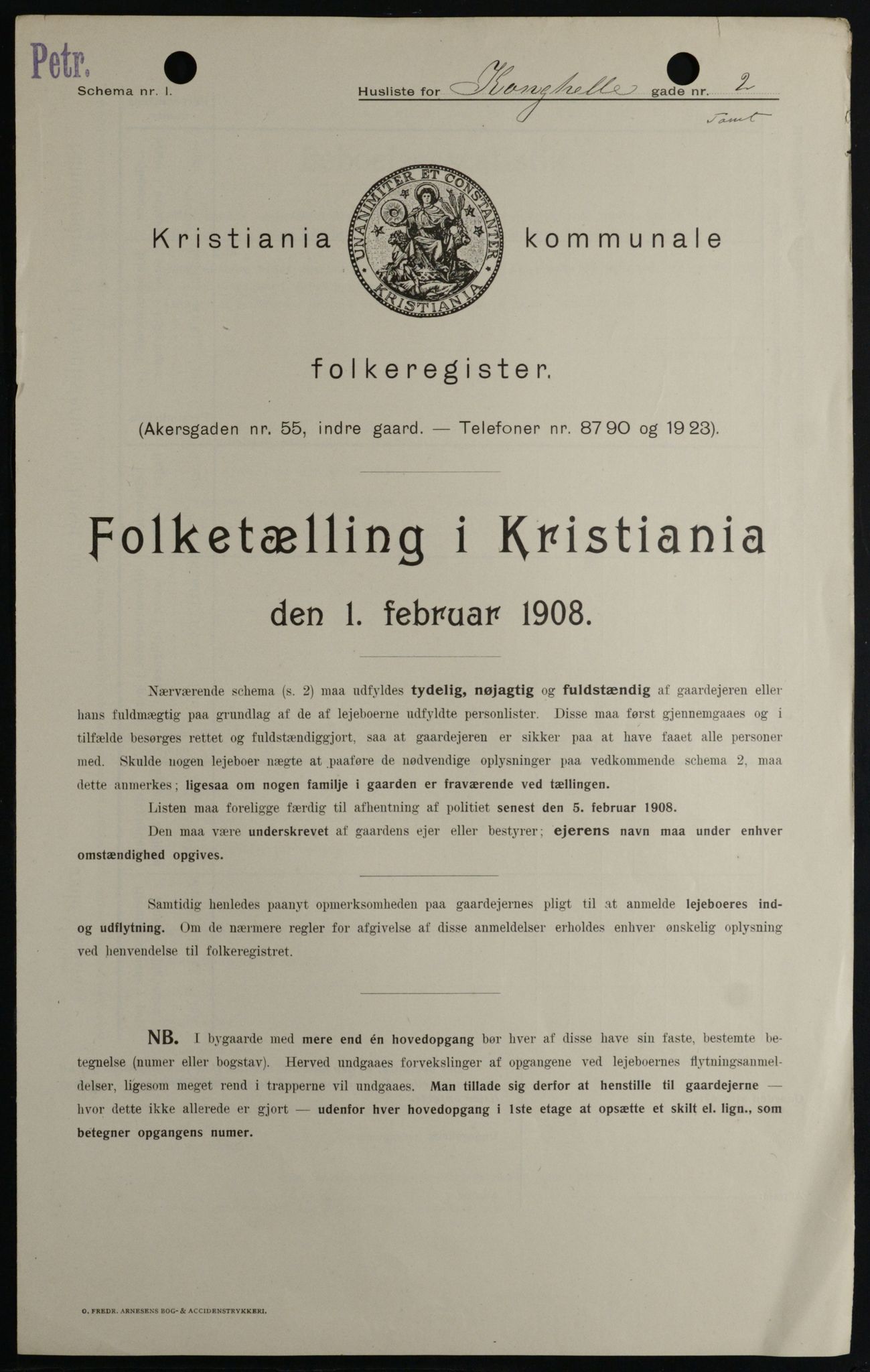 OBA, Kommunal folketelling 1.2.1908 for Kristiania kjøpstad, 1908, s. 47130