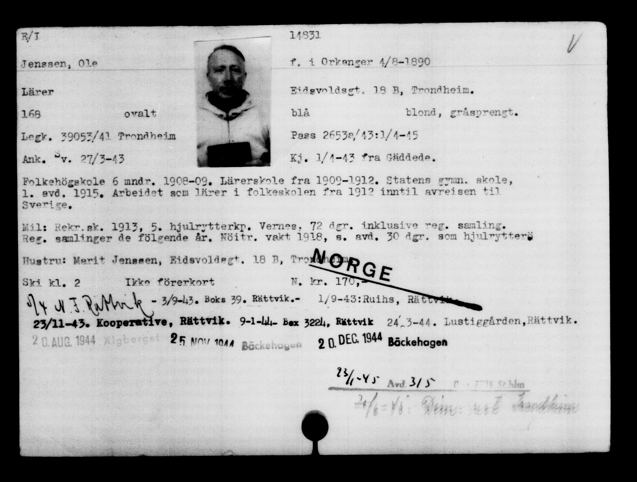 Den Kgl. Norske Legasjons Flyktningskontor, AV/RA-S-6753/V/Va/L0007: Kjesäterkartoteket.  Flyktningenr. 12700-15723, 1940-1945, s. 2458