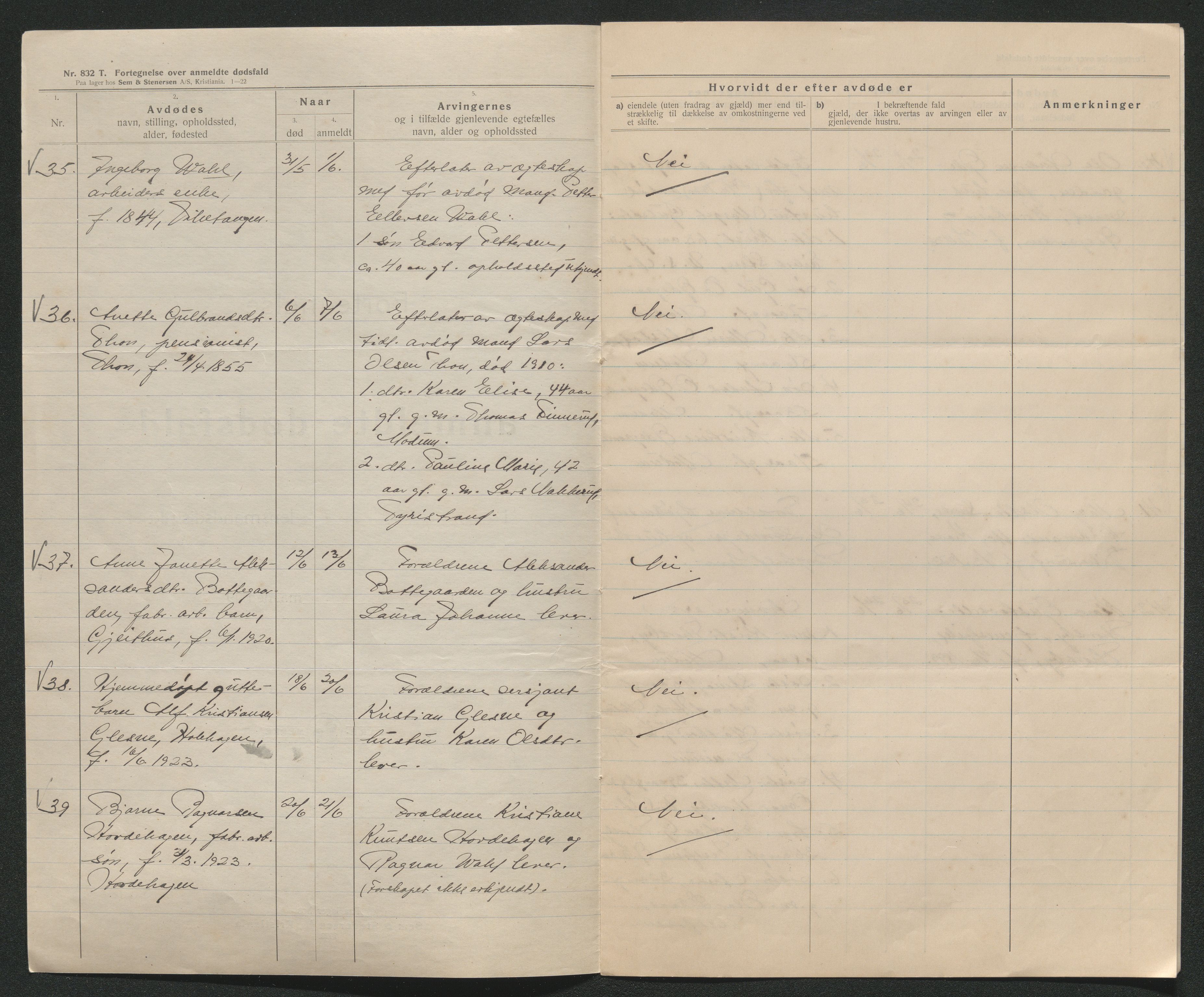 Eiker, Modum og Sigdal sorenskriveri, AV/SAKO-A-123/H/Ha/Hab/L0041: Dødsfallsmeldinger, 1922-1923, s. 751