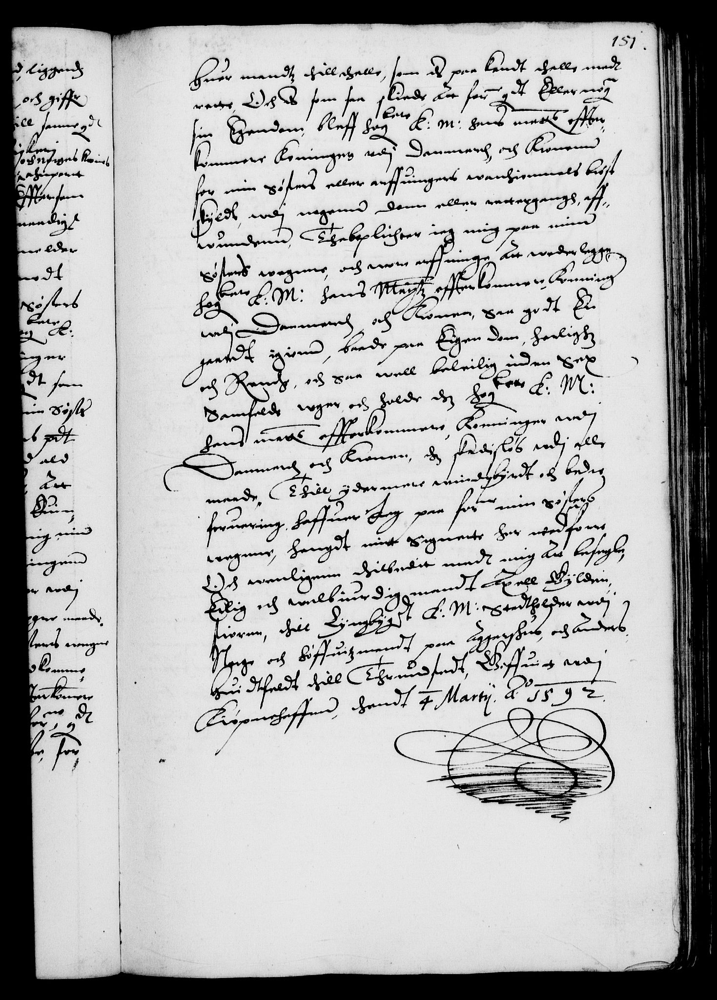 Danske Kanselli 1572-1799, RA/EA-3023/F/Fc/Fca/Fcaa/L0002: Norske registre (mikrofilm), 1588-1596, s. 151a