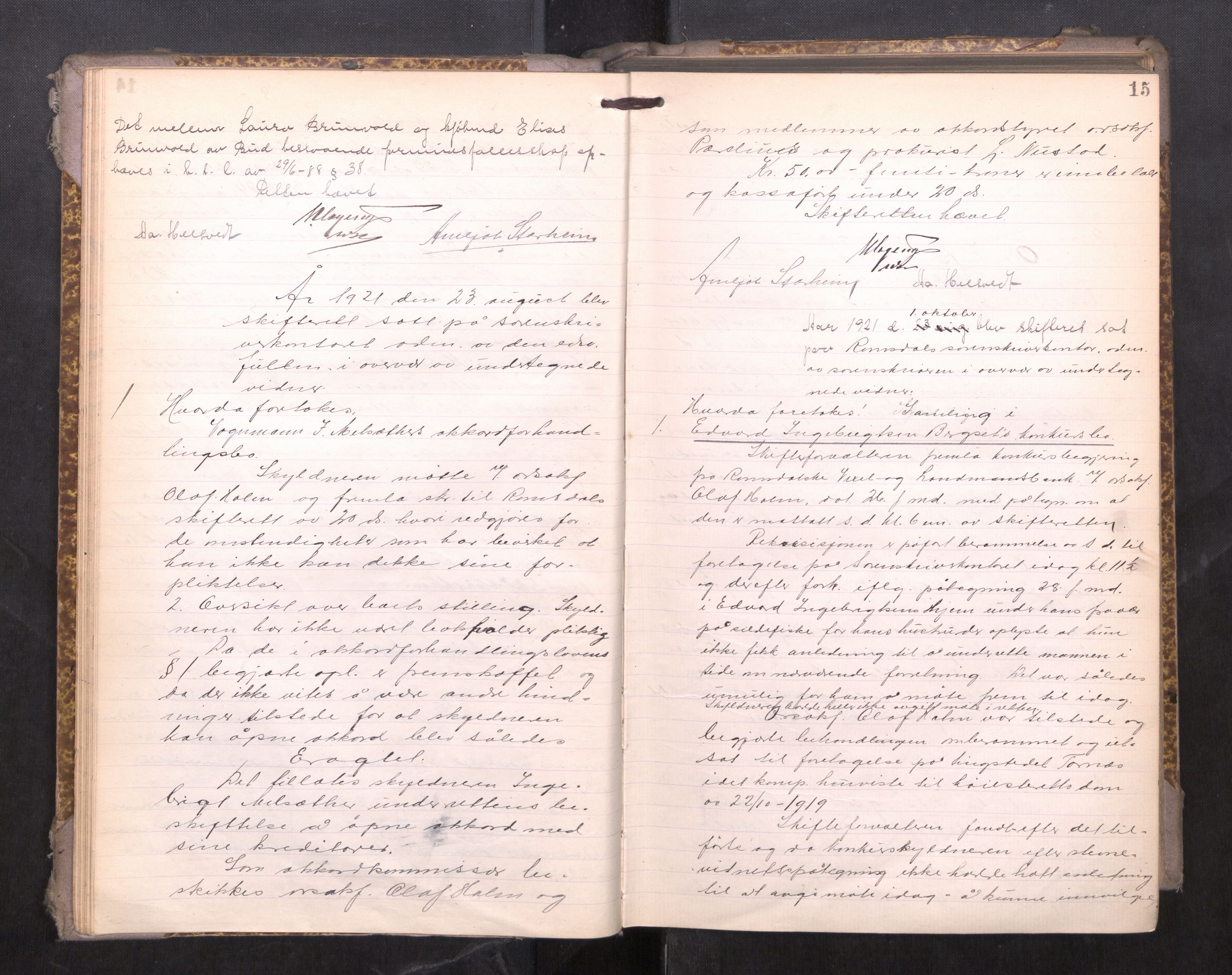 Romsdal sorenskriveri, AV/SAT-A-4149/1/3/3B/L0008: Skiftebehandlingsprotokoll, 1921-1923, s. 15
