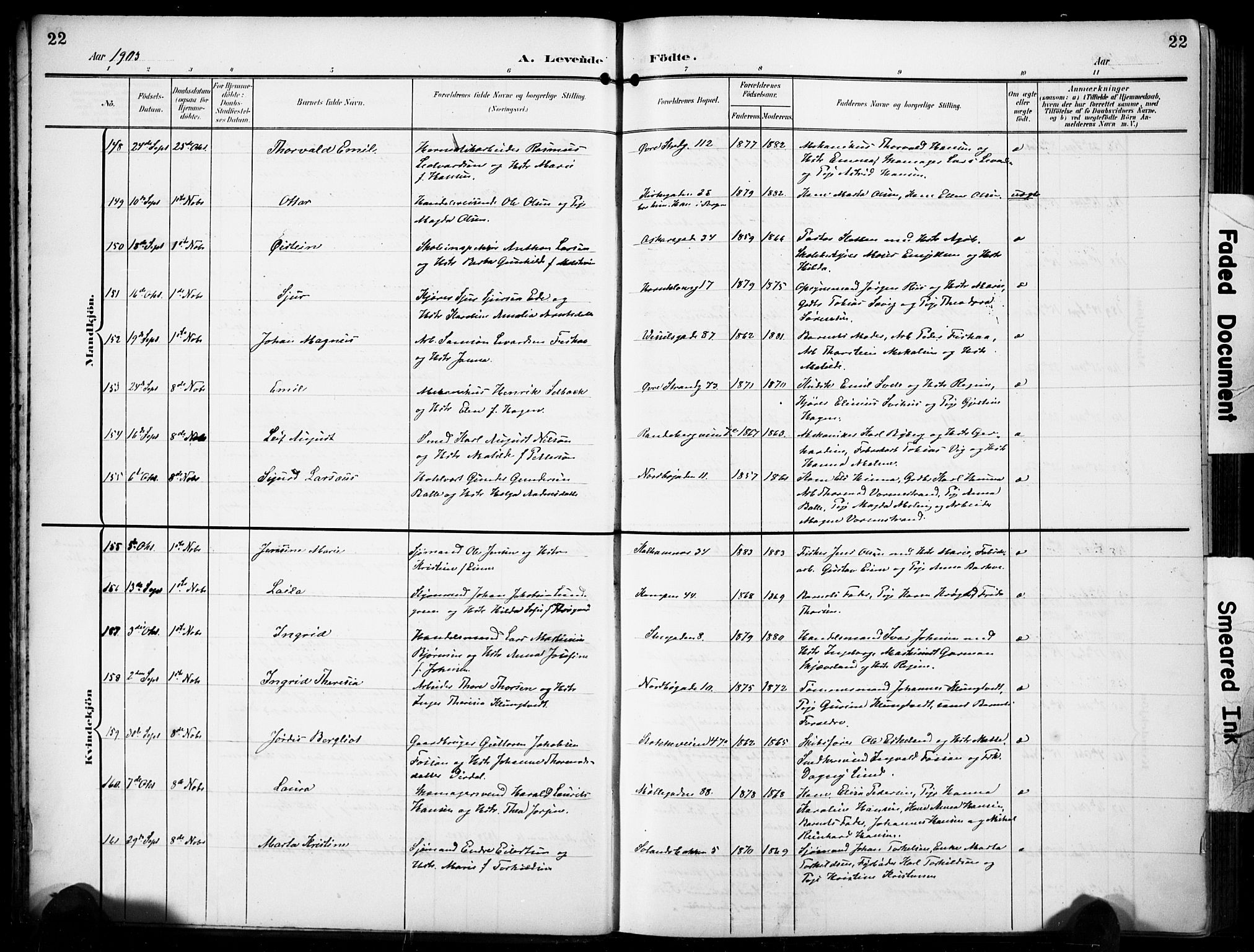 Domkirken sokneprestkontor, AV/SAST-A-101812/001/30/30BB/L0018: Klokkerbok nr. B 18, 1903-1915, s. 22