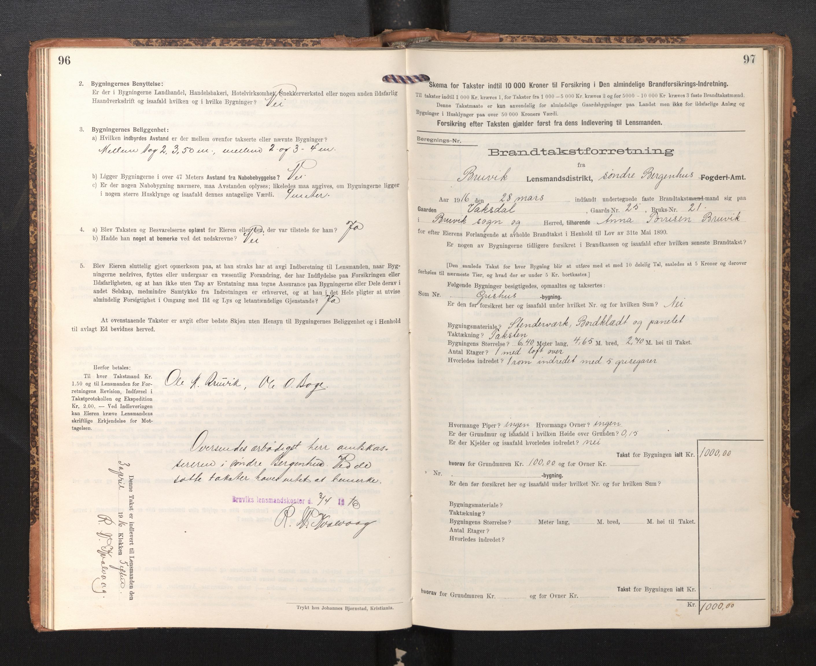 Lensmannen i Bruvik, AV/SAB-A-31301/0012/L0008: Branntakstprotokoll, skjematakst, 1914-1919, s. 96-97