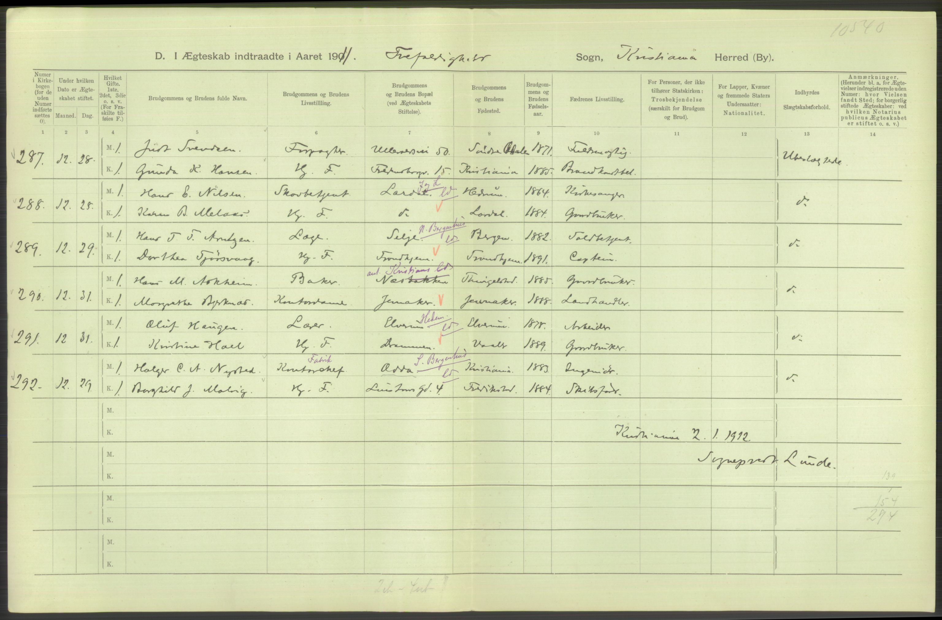 Statistisk sentralbyrå, Sosiodemografiske emner, Befolkning, AV/RA-S-2228/D/Df/Dfb/Dfba/L0008: Kristiania: Gifte, 1911, s. 610