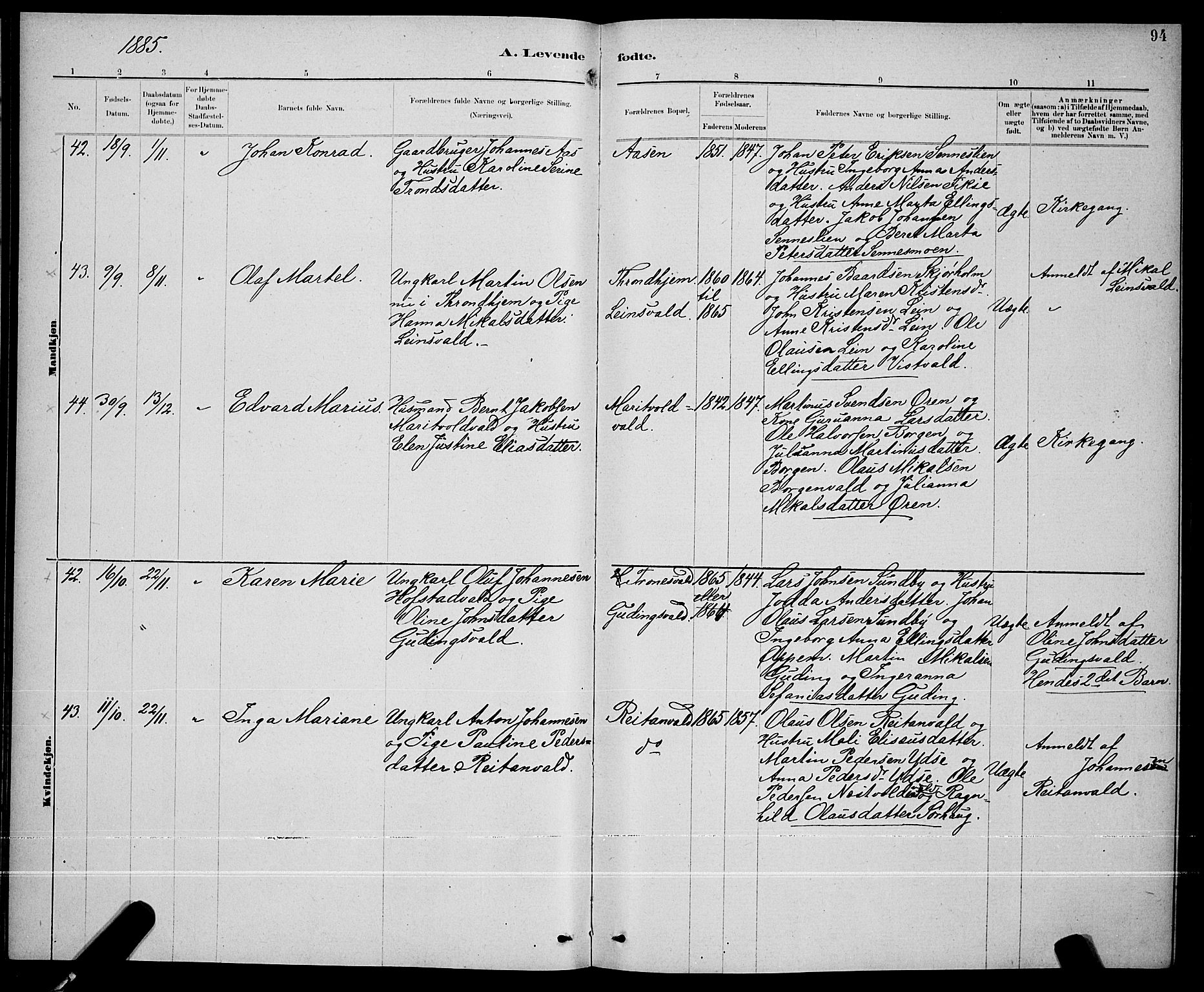 Ministerialprotokoller, klokkerbøker og fødselsregistre - Nord-Trøndelag, SAT/A-1458/723/L0256: Klokkerbok nr. 723C04, 1879-1890, s. 94