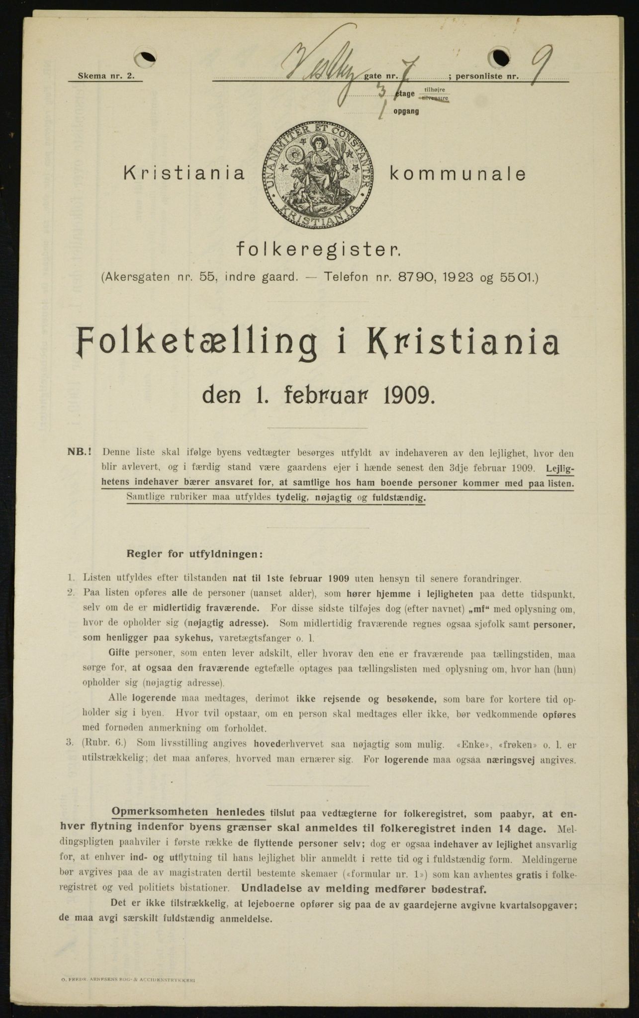 OBA, Kommunal folketelling 1.2.1909 for Kristiania kjøpstad, 1909, s. 90524